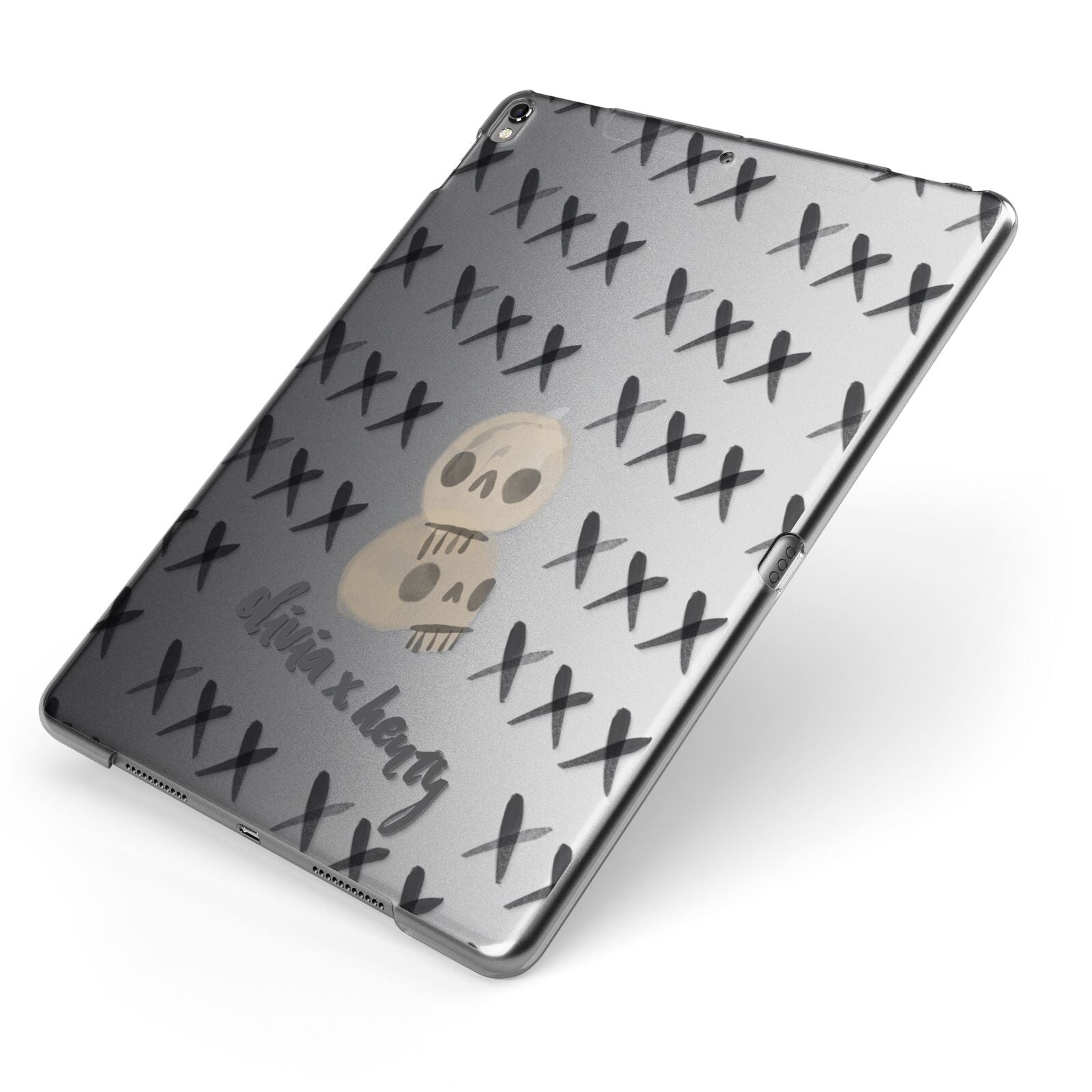 Skulls and Kisses Personalised Apple iPad Case on Grey iPad Side View