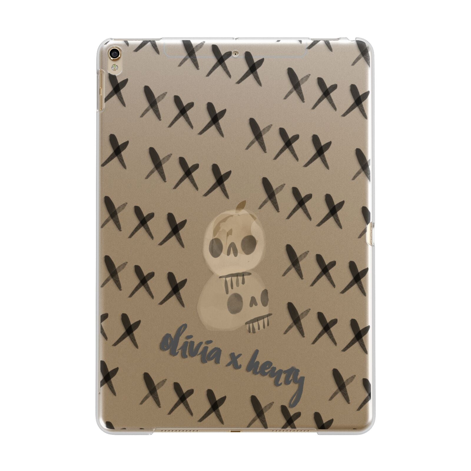 Skulls and Kisses Personalised Apple iPad Gold Case