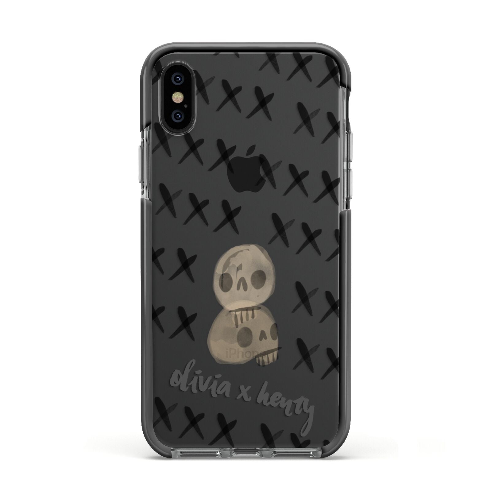 Skulls and Kisses Personalised Apple iPhone Xs Impact Case Black Edge on Black Phone