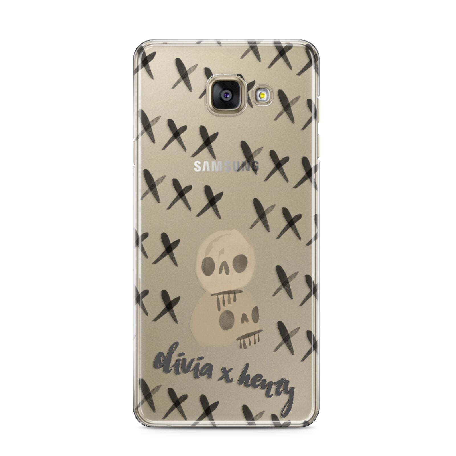 Skulls and Kisses Personalised Samsung Galaxy A3 2016 Case on gold phone