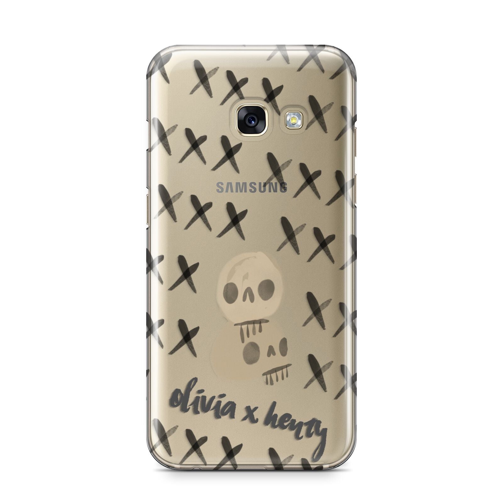 Skulls and Kisses Personalised Samsung Galaxy A3 2017 Case on gold phone