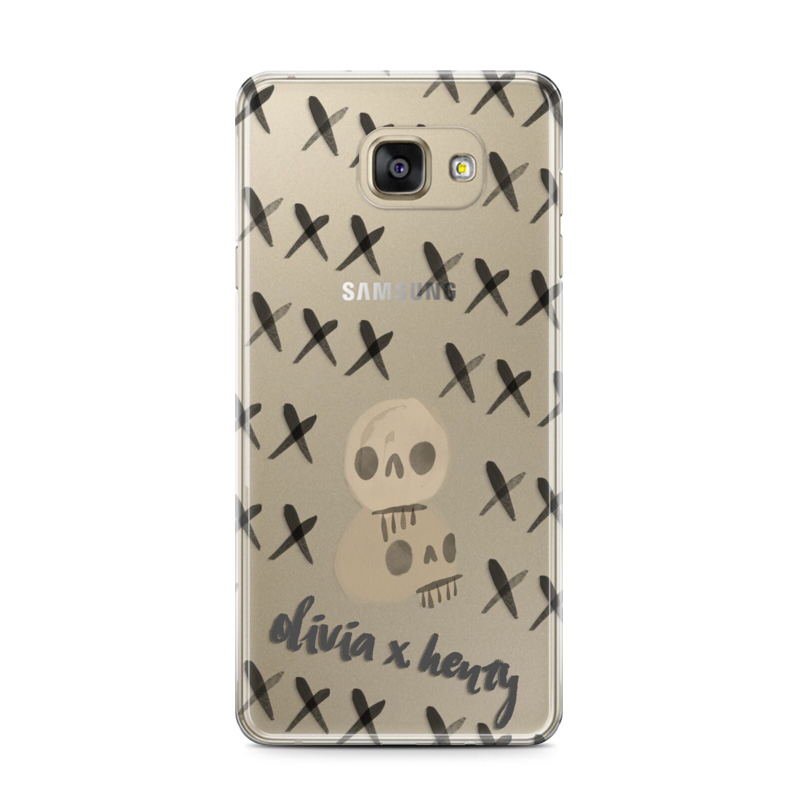 Skulls and Kisses Personalised Samsung Galaxy A7 2016 Case on gold phone