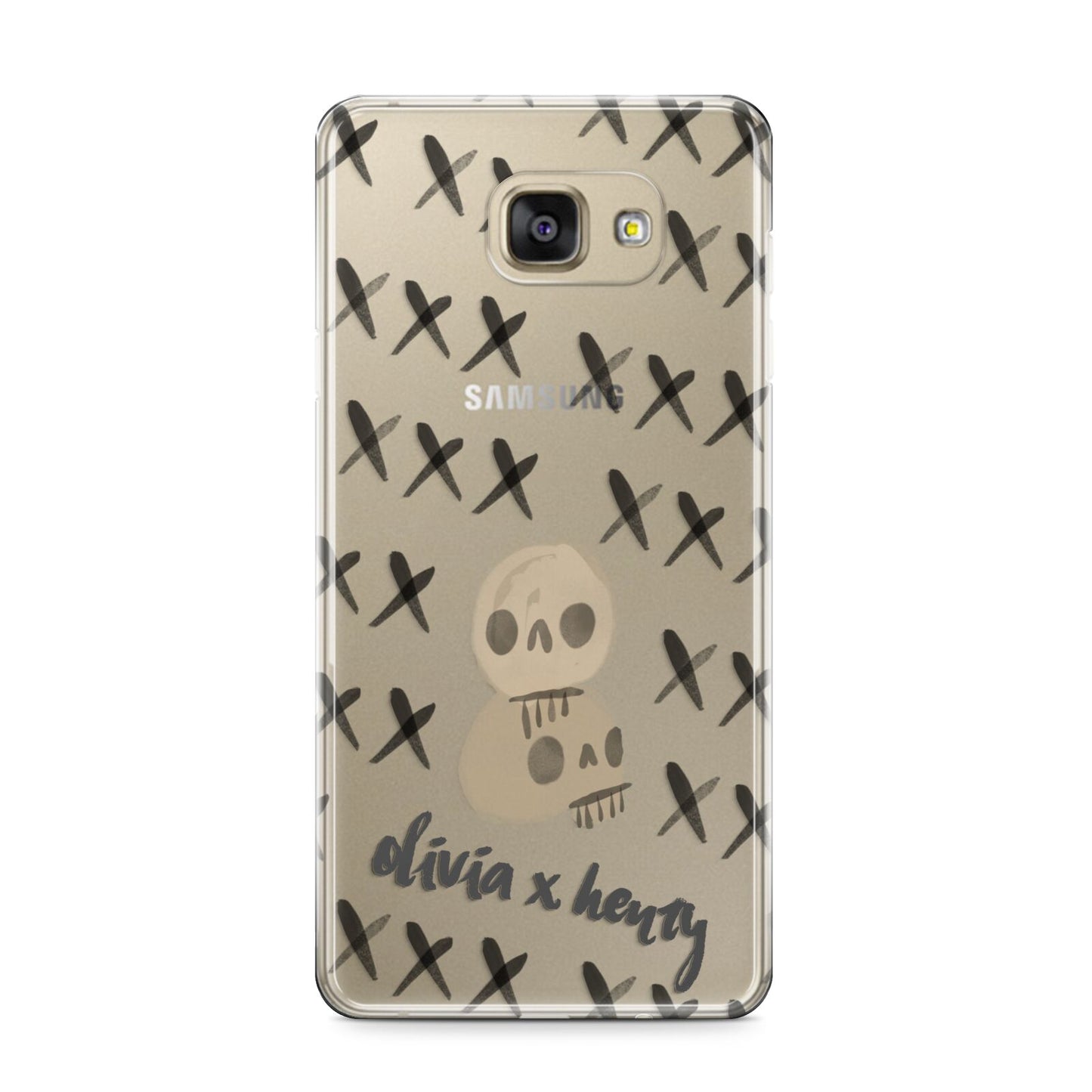 Skulls and Kisses Personalised Samsung Galaxy A9 2016 Case on gold phone