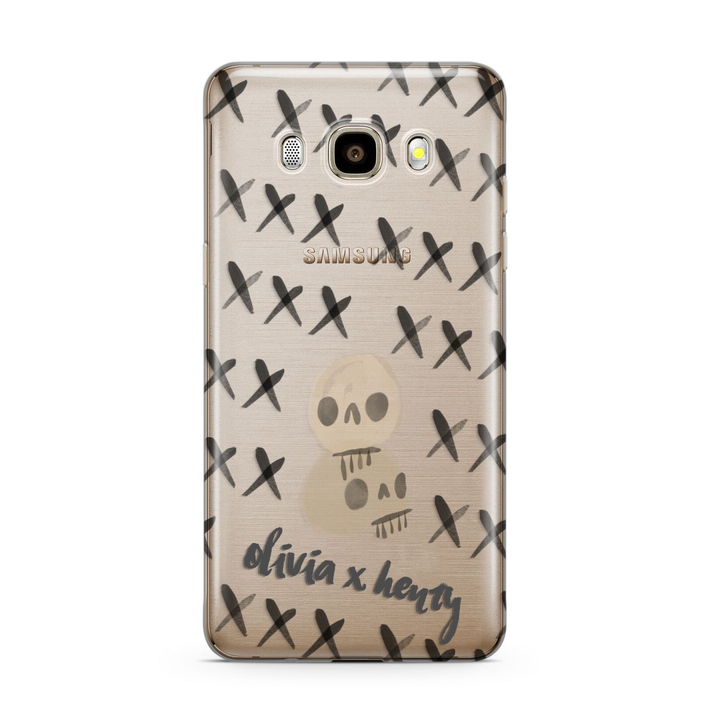 Skulls and Kisses Personalised Samsung Galaxy J7 2016 Case on gold phone