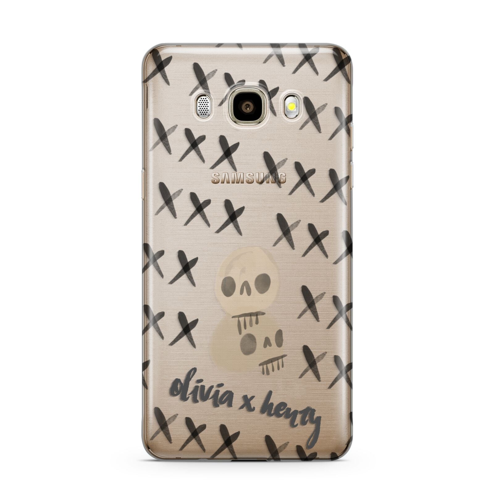 Skulls and Kisses Personalised Samsung Galaxy J7 2016 Case on gold phone