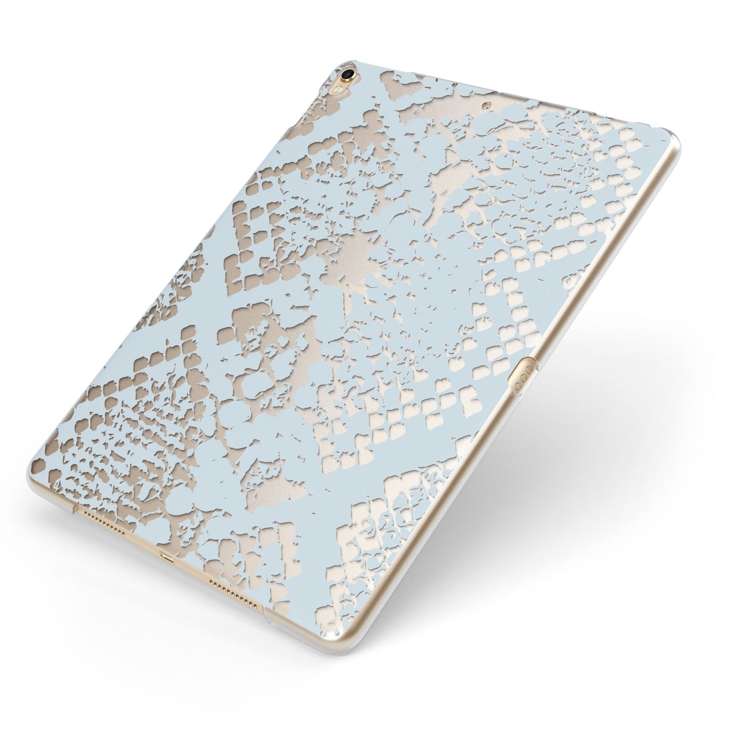 Sky Blue Snakeskin Apple iPad Case on Gold iPad Side View