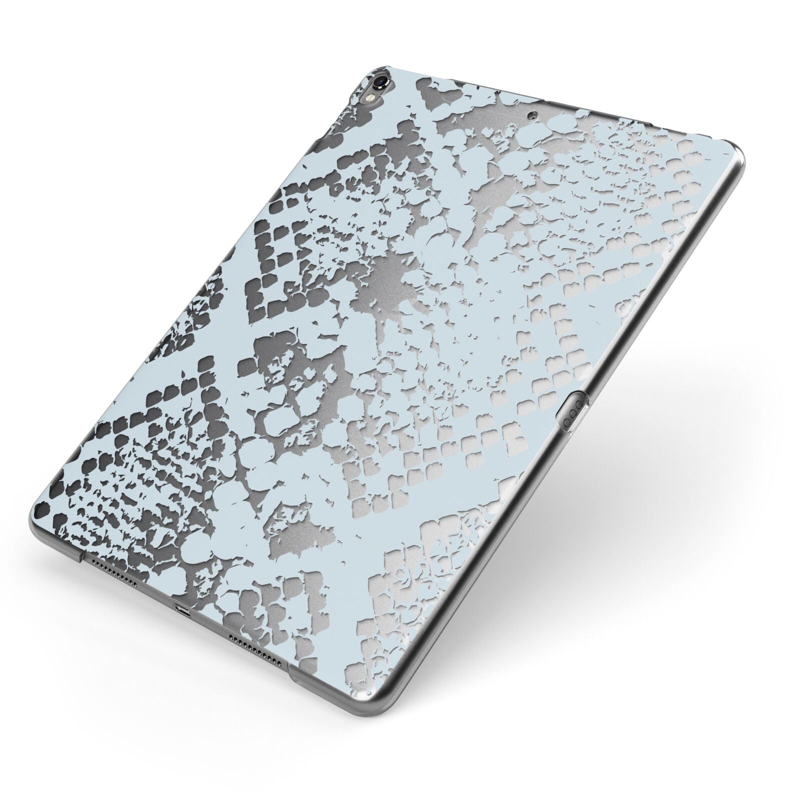 Sky Blue Snakeskin Apple iPad Case on Grey iPad Side View