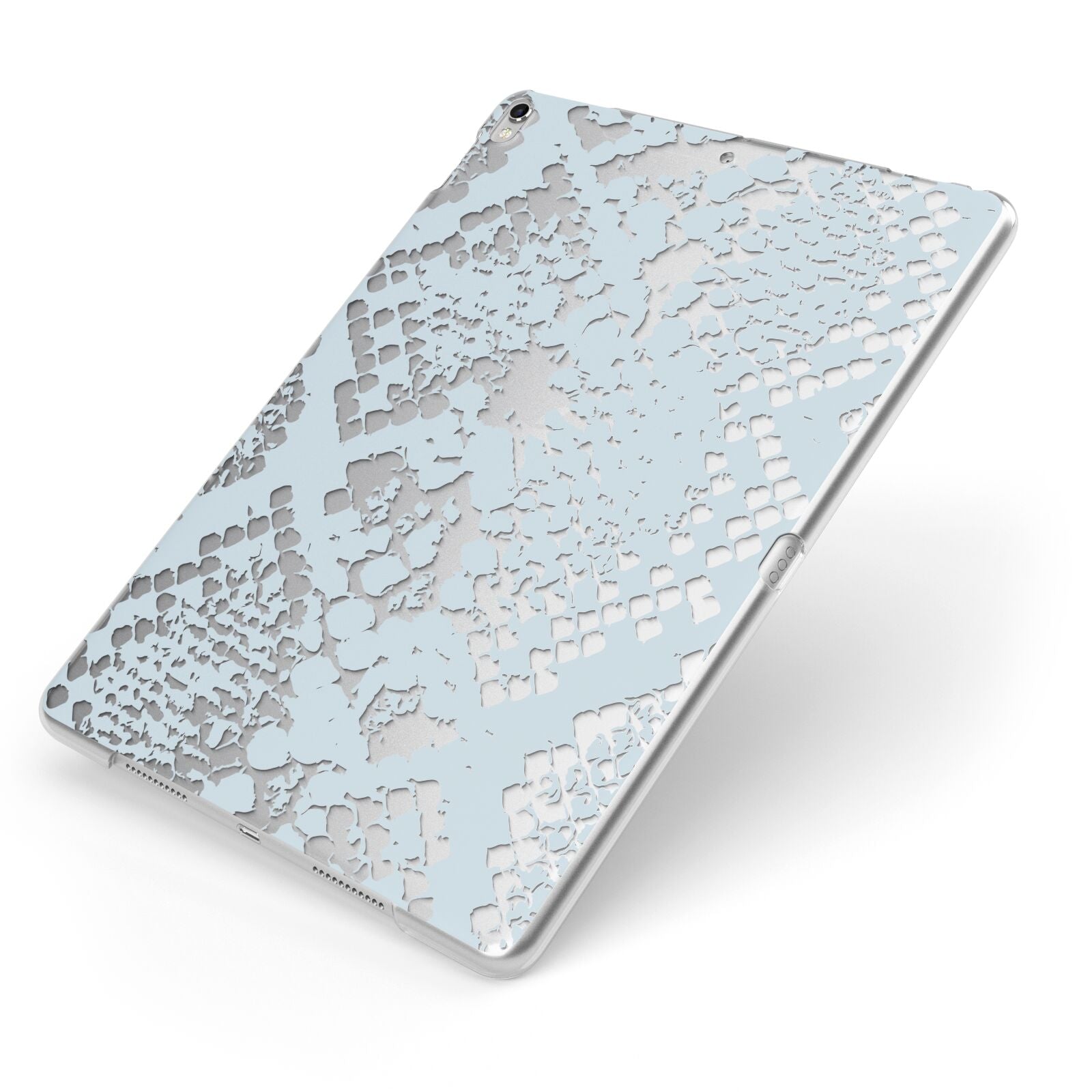 Sky Blue Snakeskin Apple iPad Case on Silver iPad Side View