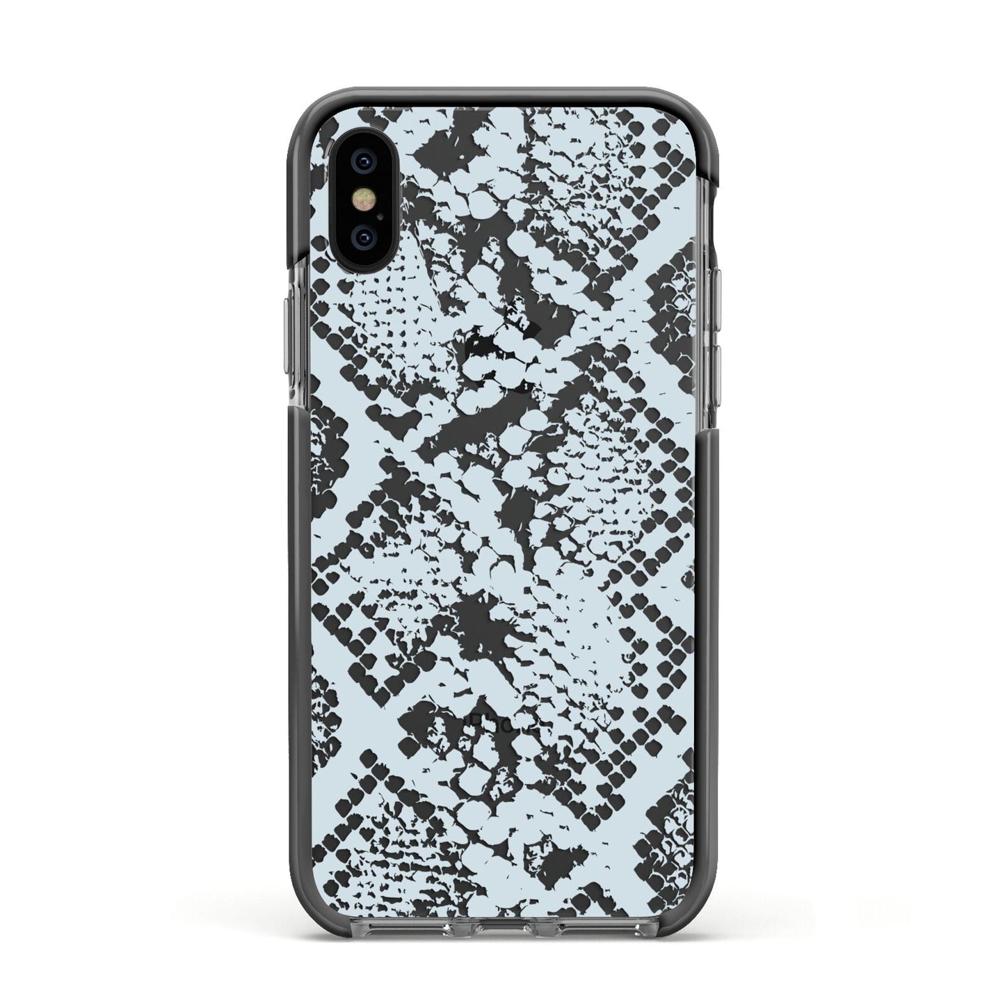 Sky Blue Snakeskin Apple iPhone Xs Impact Case Black Edge on Black Phone