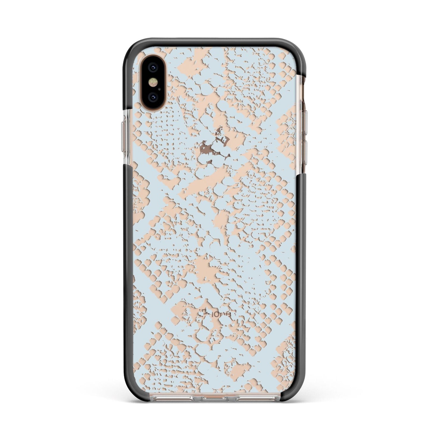 Sky Blue Snakeskin Apple iPhone Xs Max Impact Case Black Edge on Gold Phone