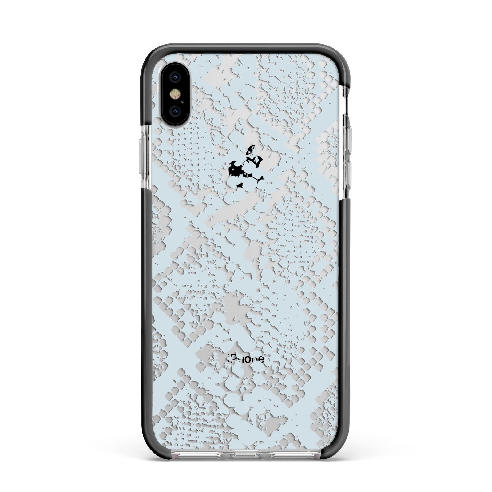 Sky Blue Snakeskin Apple iPhone Xs Max Impact Case Black Edge on Silver Phone