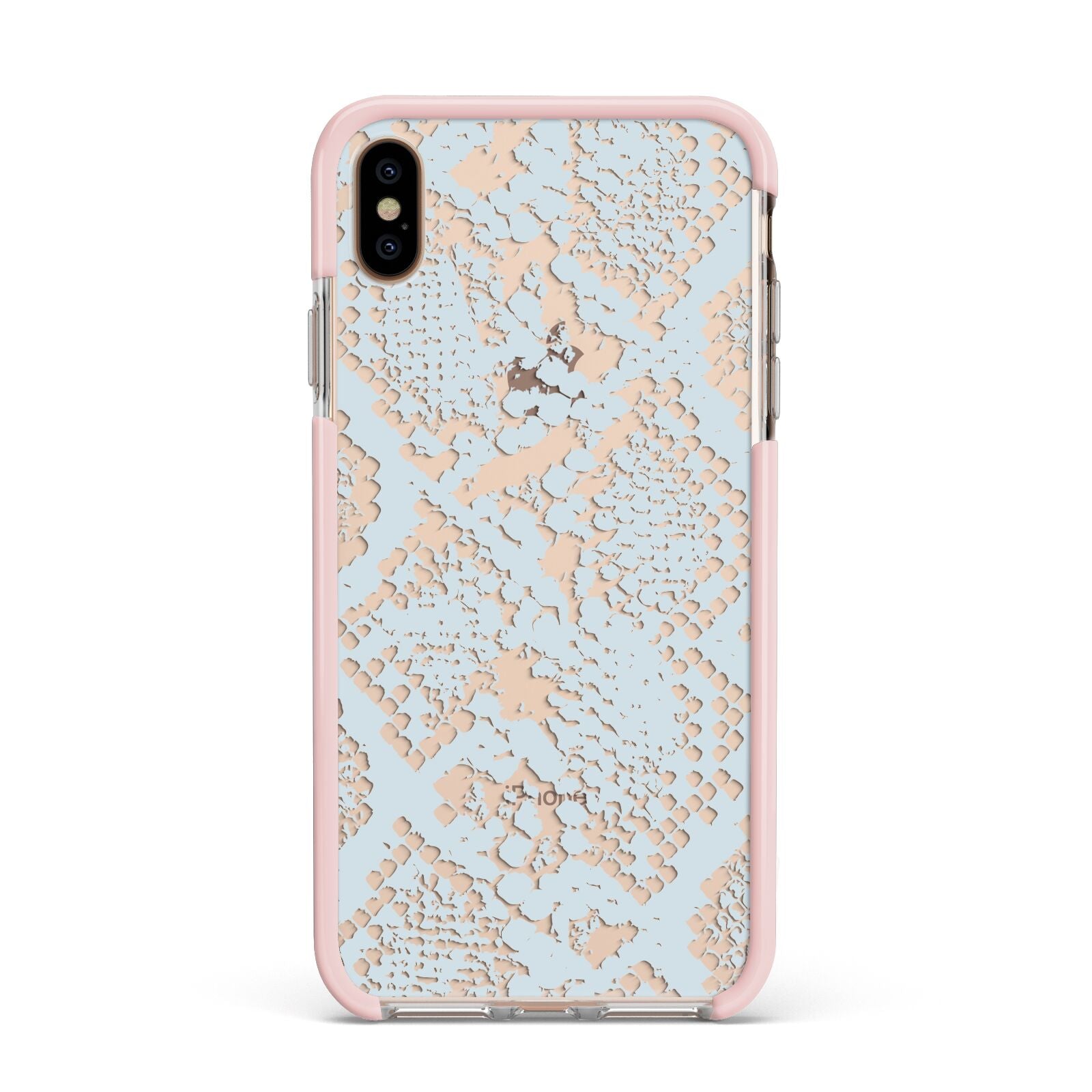 Sky Blue Snakeskin Apple iPhone Xs Max Impact Case Pink Edge on Gold Phone