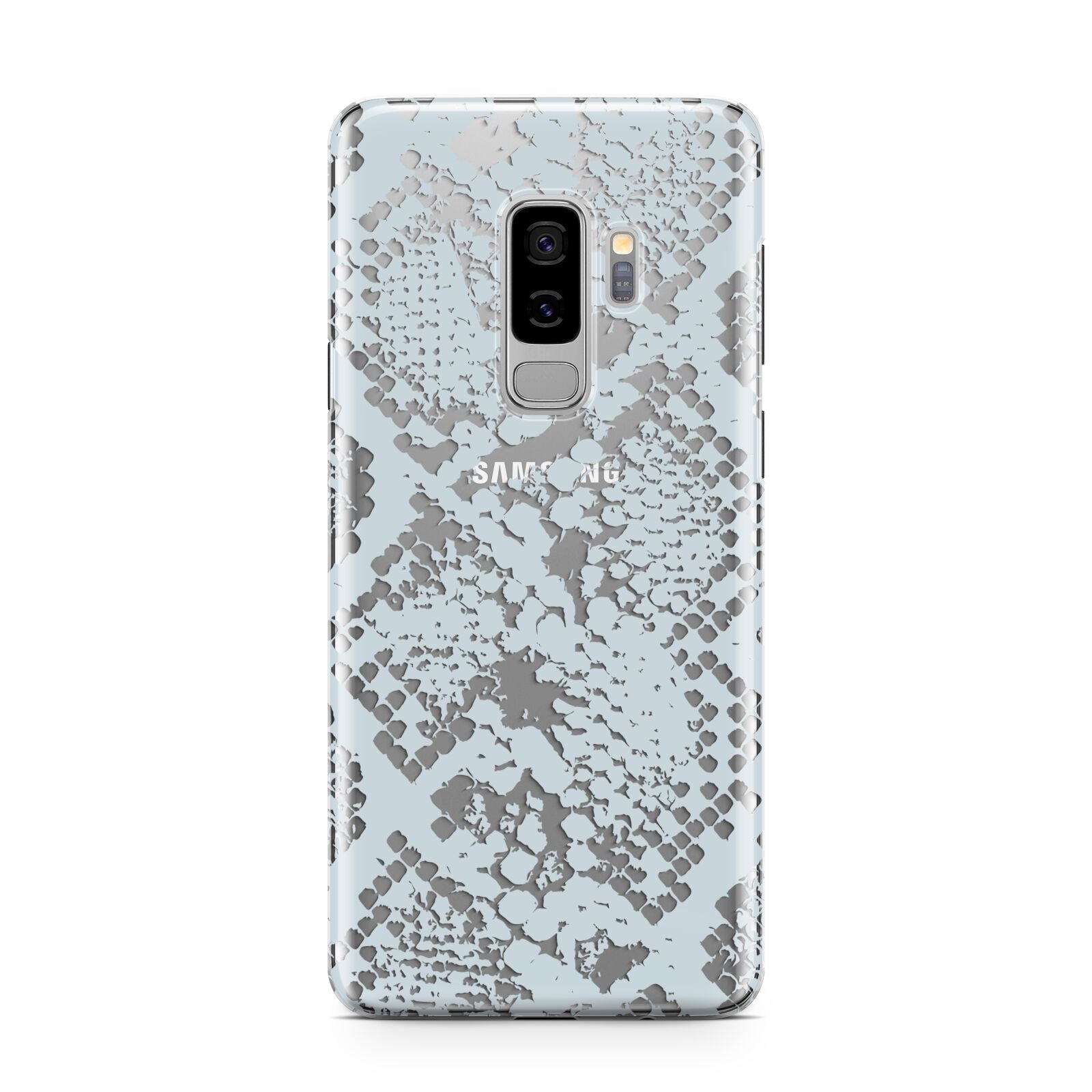 Sky Blue Snakeskin Samsung Galaxy S9 Plus Case on Silver phone