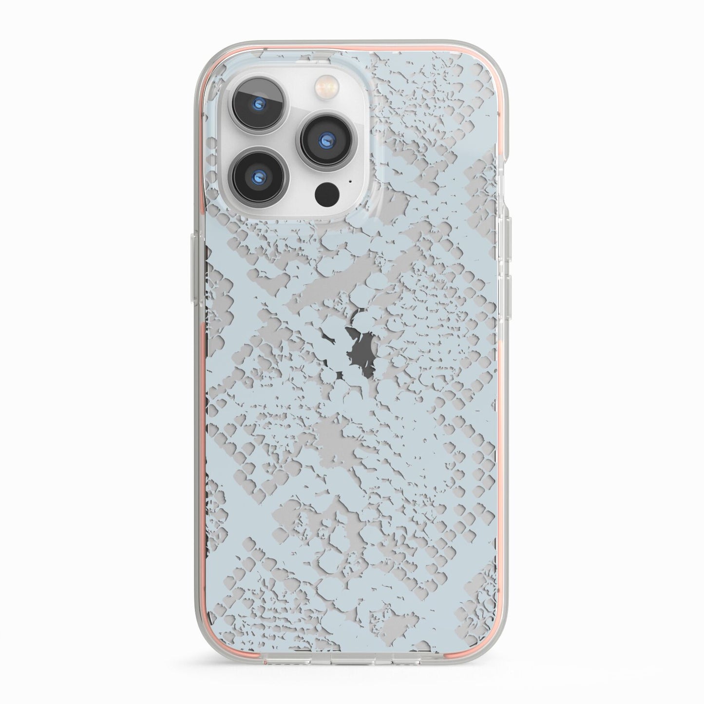 Sky Blue Snakeskin iPhone 13 Pro TPU Impact Case with Pink Edges