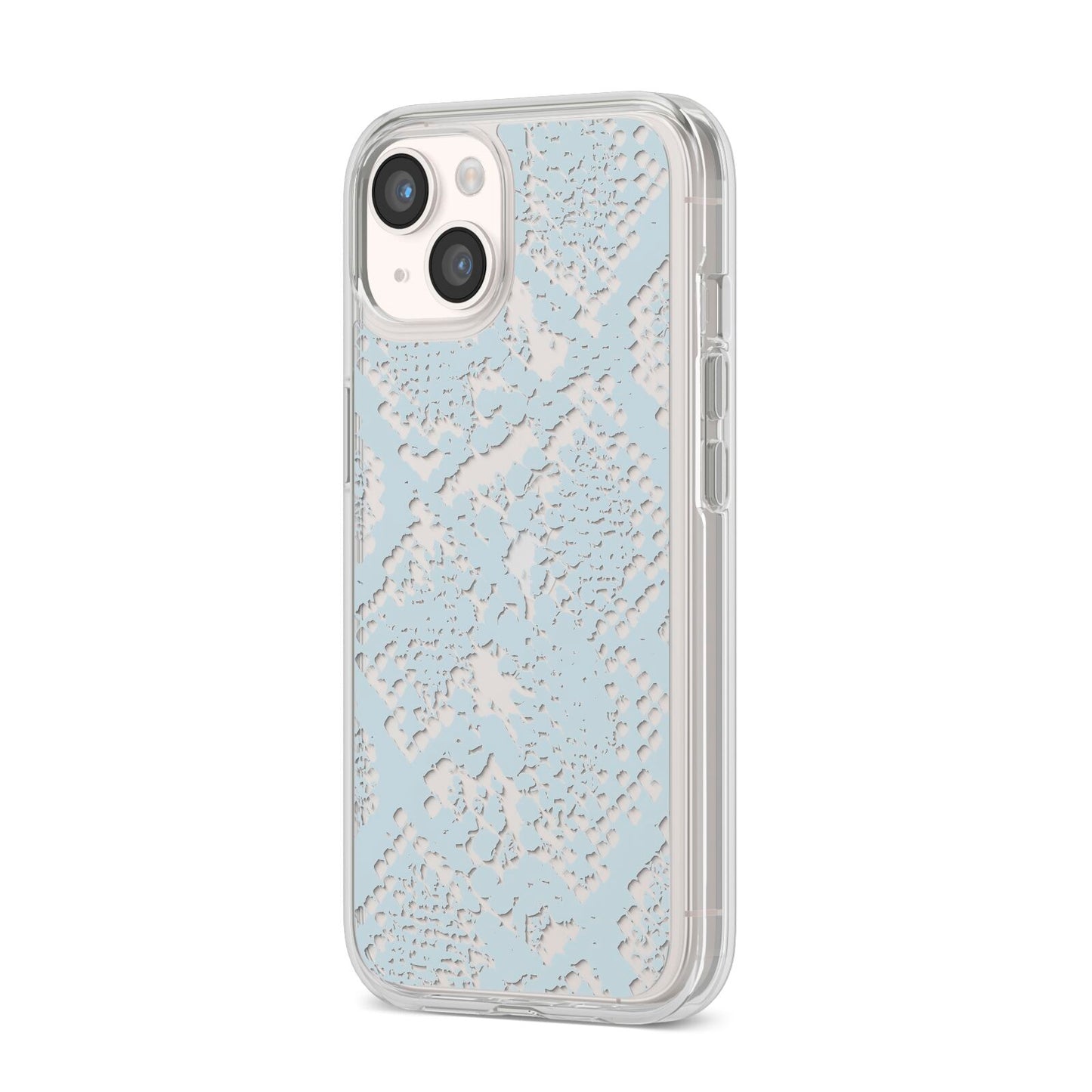 Sky Blue Snakeskin iPhone 14 Clear Tough Case Starlight Angled Image