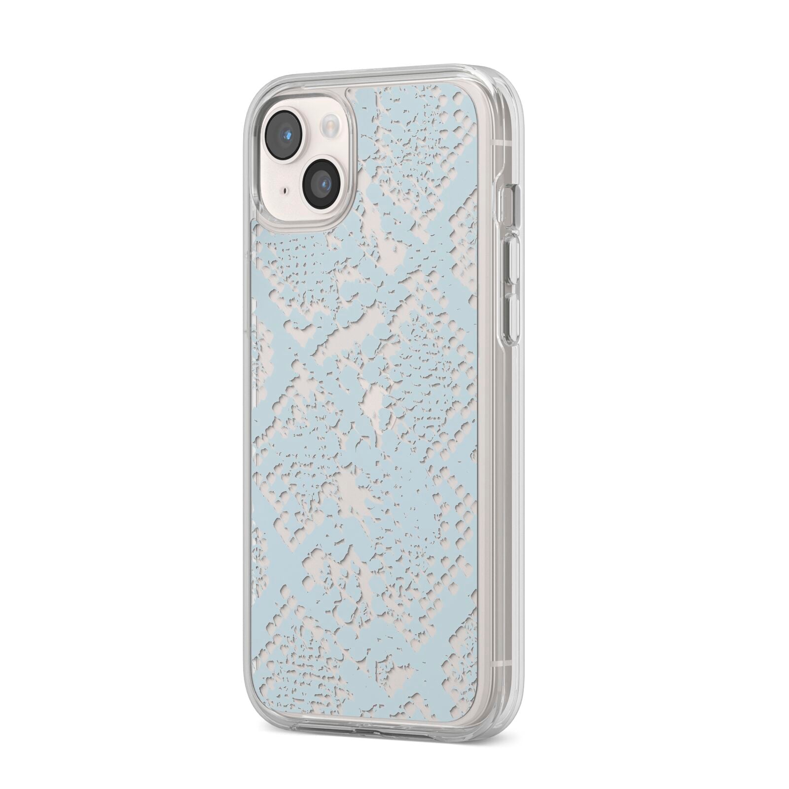 Sky Blue Snakeskin iPhone 14 Plus Clear Tough Case Starlight Angled Image