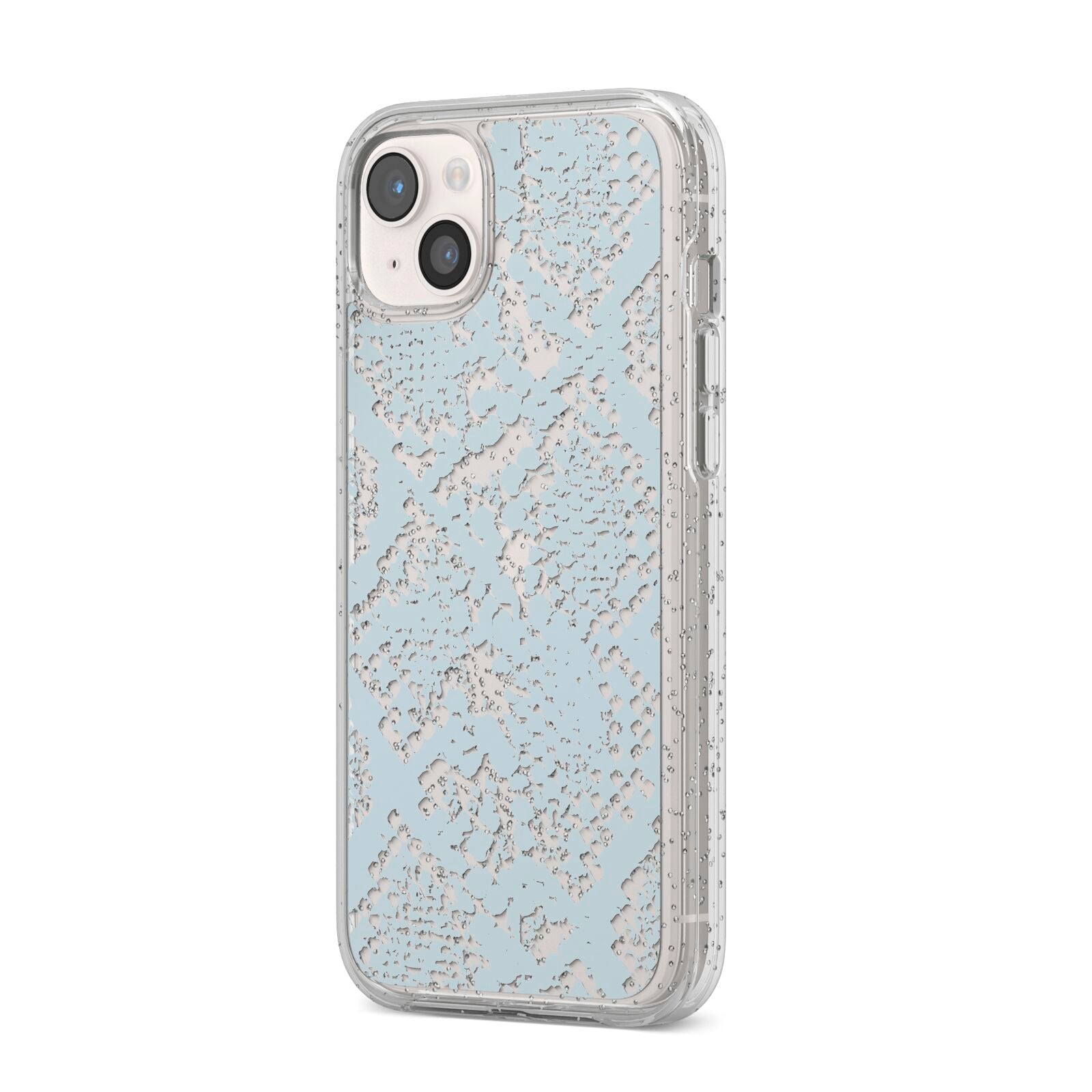 Sky Blue Snakeskin iPhone 14 Plus Glitter Tough Case Starlight Angled Image