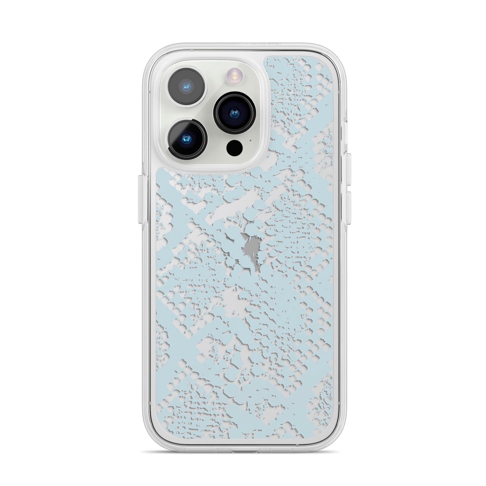 Sky Blue Snakeskin iPhone 14 Pro Clear Tough Case Silver