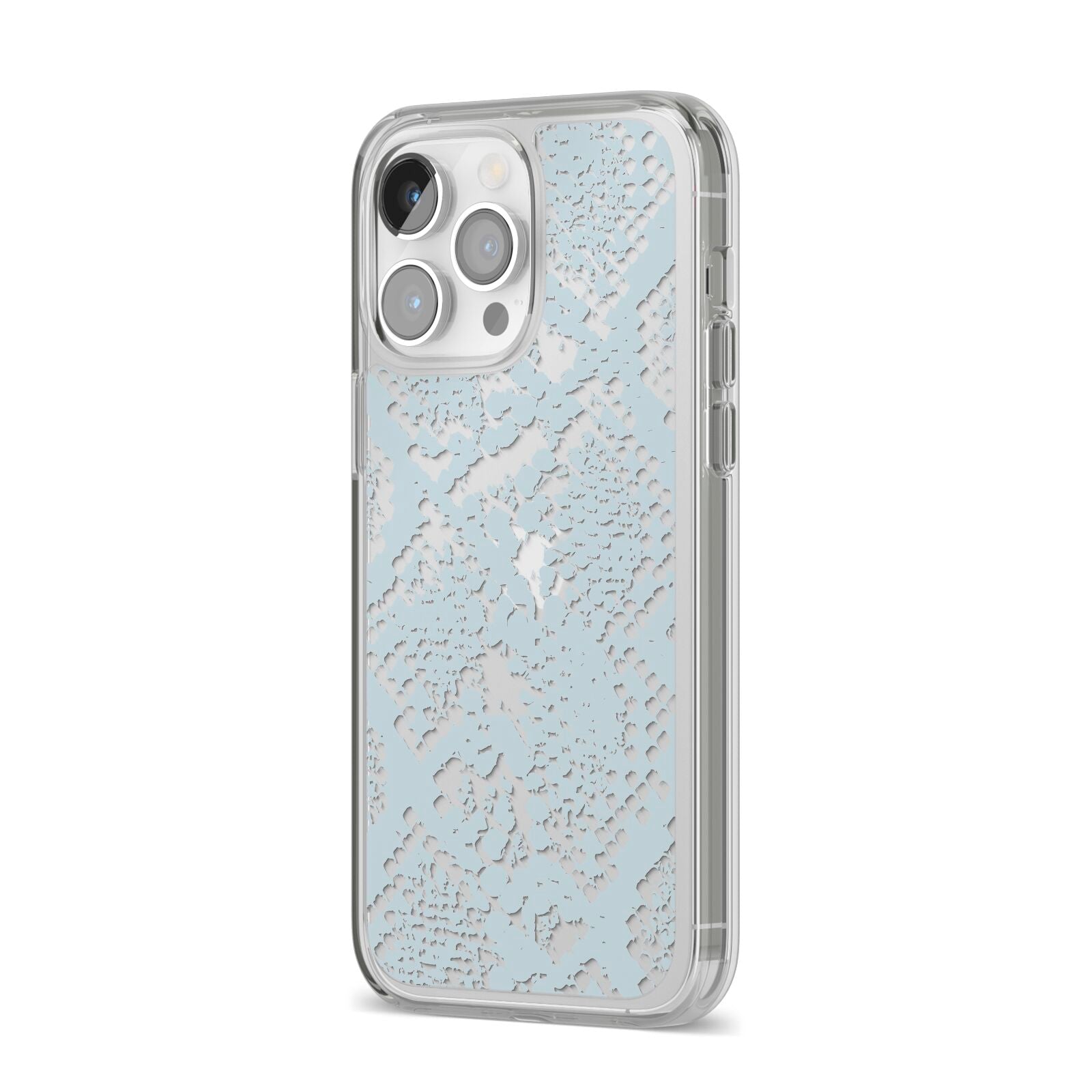 Sky Blue Snakeskin iPhone 14 Pro Max Clear Tough Case Silver Angled Image