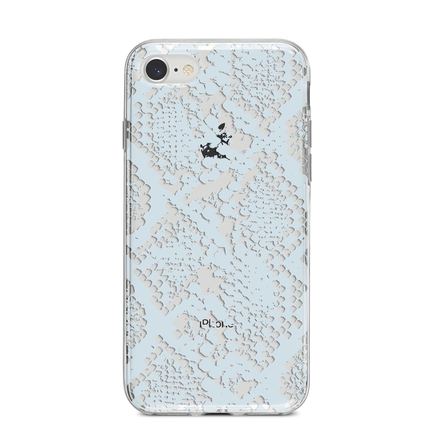 Sky Blue Snakeskin iPhone 8 Bumper Case on Silver iPhone