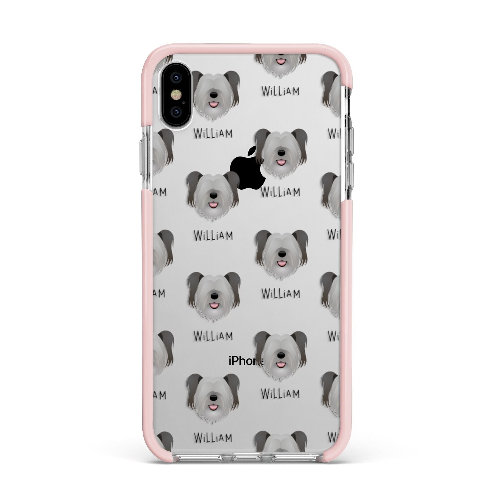 Skye Terrier Icon with Name Apple iPhone Xs Max Impact Case Pink Edge on Silver Phone