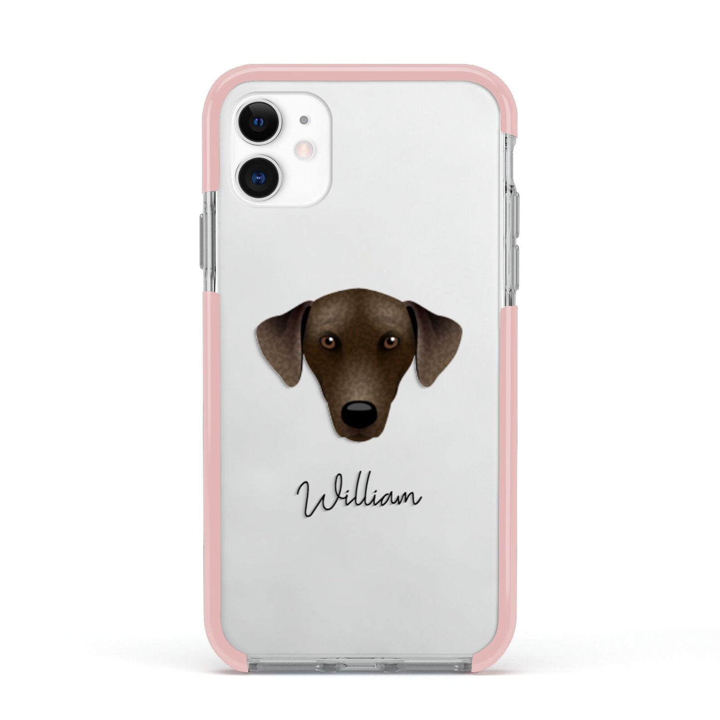 Sloughi Personalised Apple iPhone 11 in White with Pink Impact Case