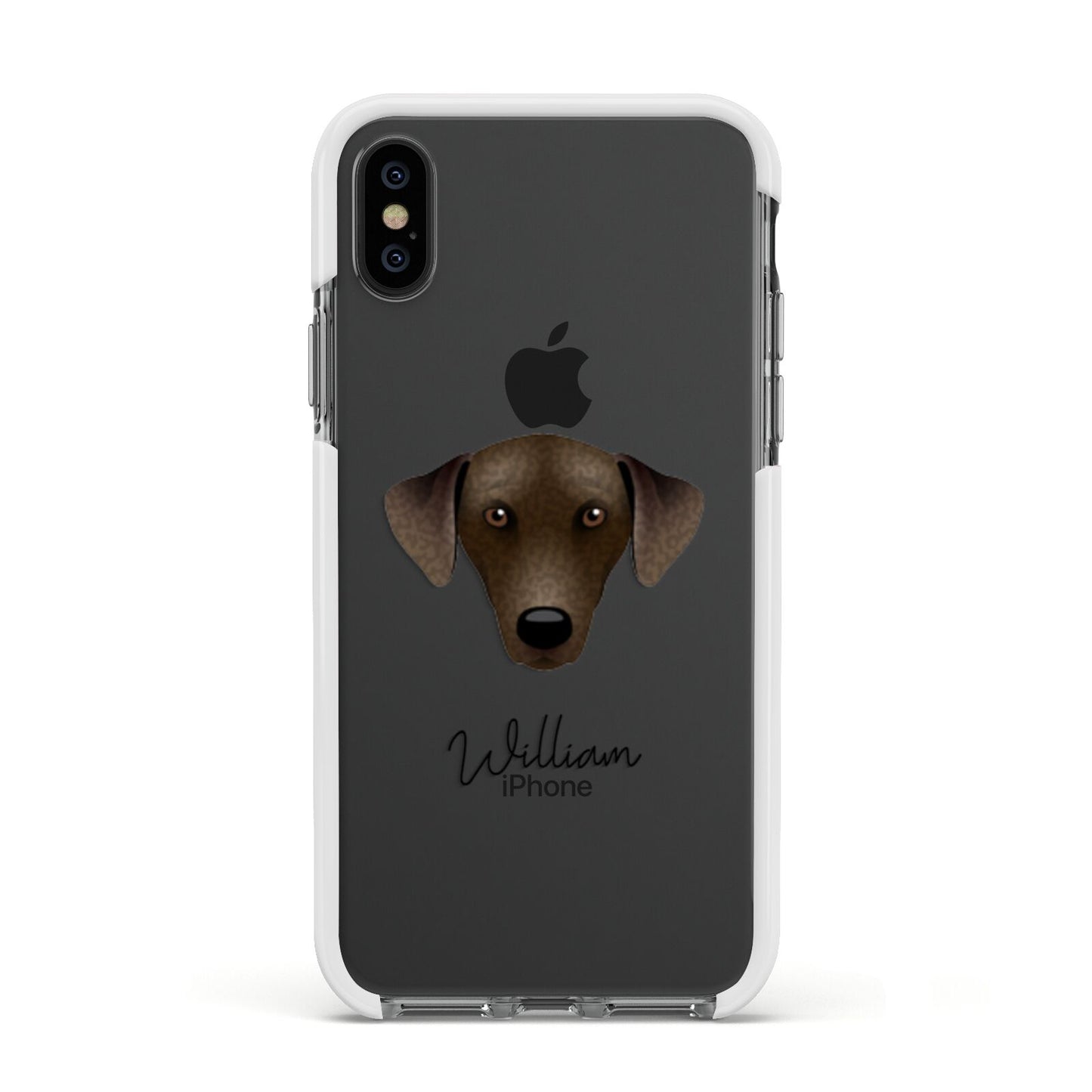 Sloughi Personalised Apple iPhone Xs Impact Case White Edge on Black Phone