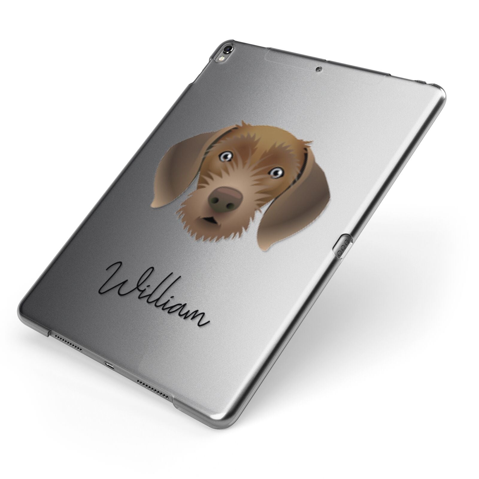 Slovakian Rough Haired Pointer Personalised Apple iPad Case on Grey iPad Side View