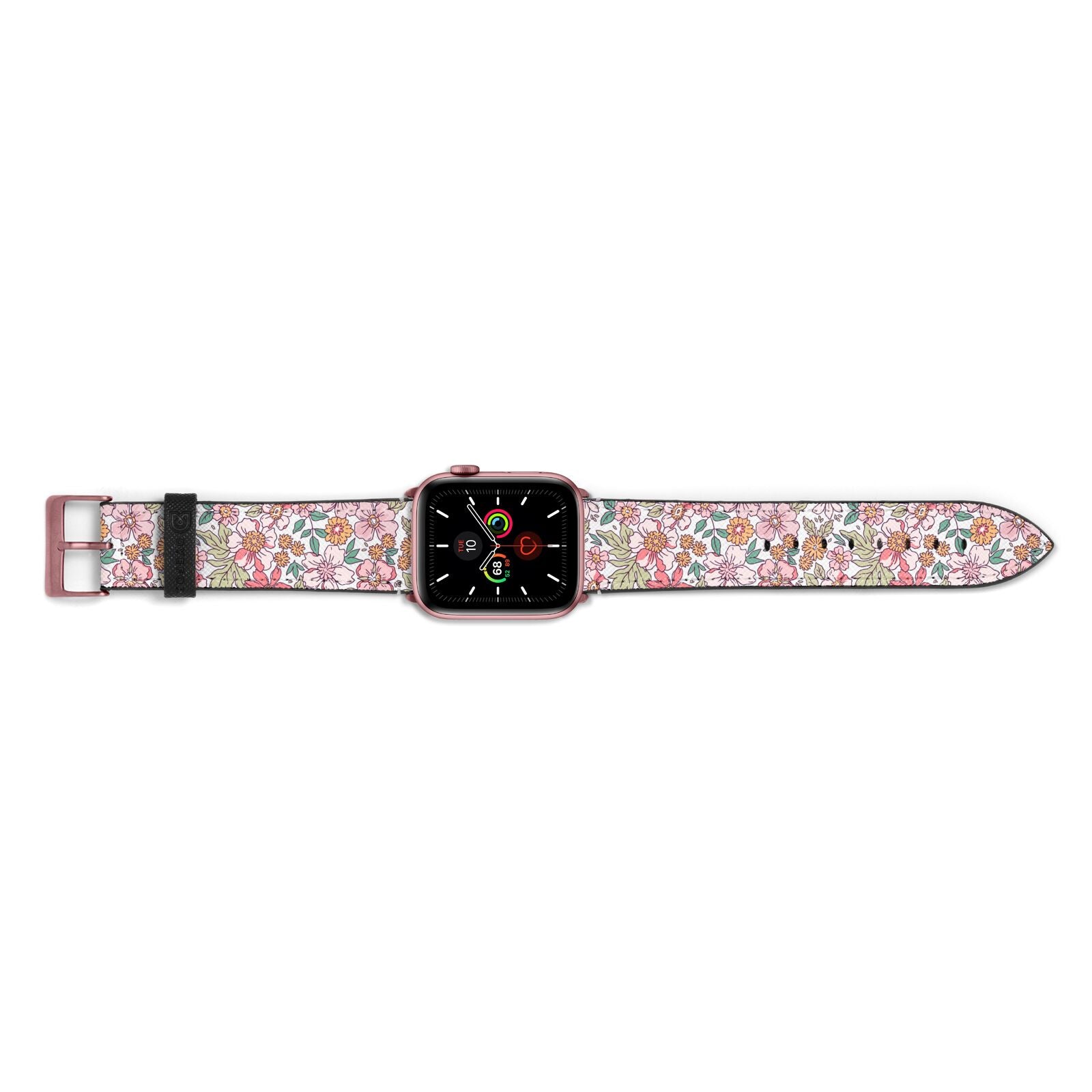 Small Floral Pattern Apple Watch Strap Landscape Image Rose Gold Hardware