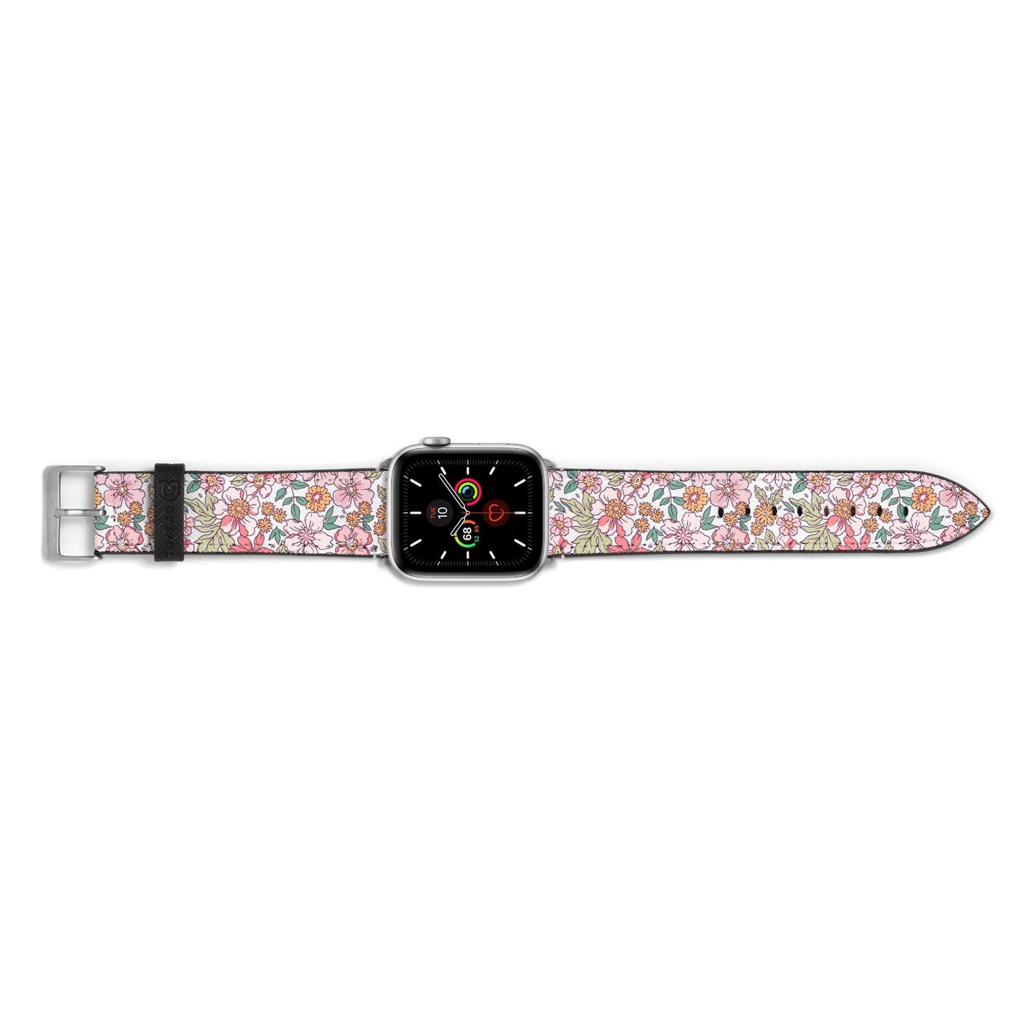 Small Floral Pattern Apple Watch Strap Landscape Image Silver Hardware