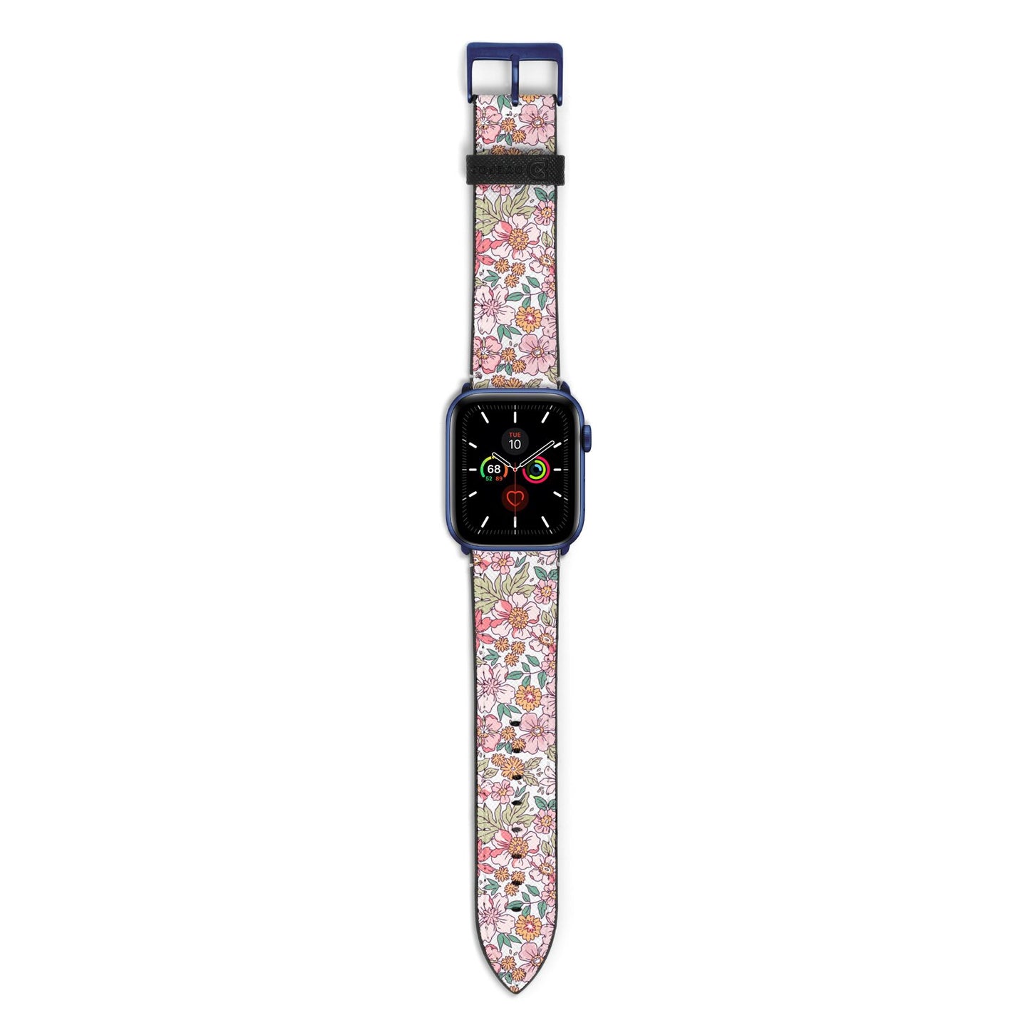 Small Floral Pattern Apple Watch Strap with Blue Hardware