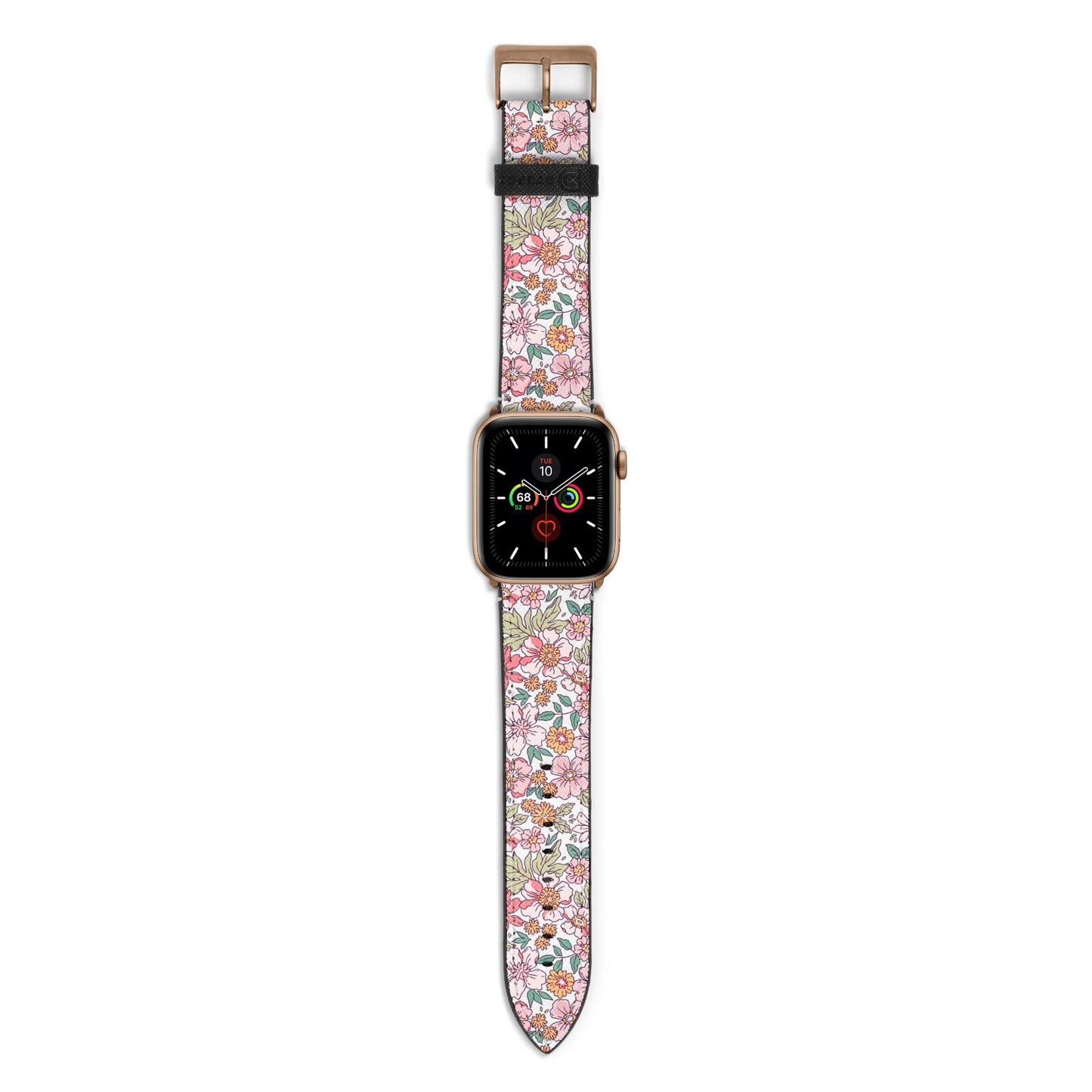 Small Floral Pattern Apple Watch Strap with Gold Hardware