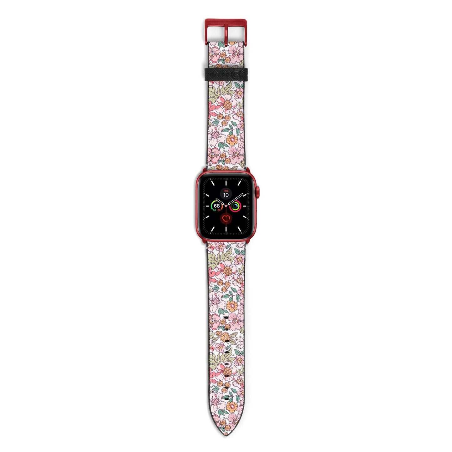 Small Floral Pattern Apple Watch Strap with Red Hardware