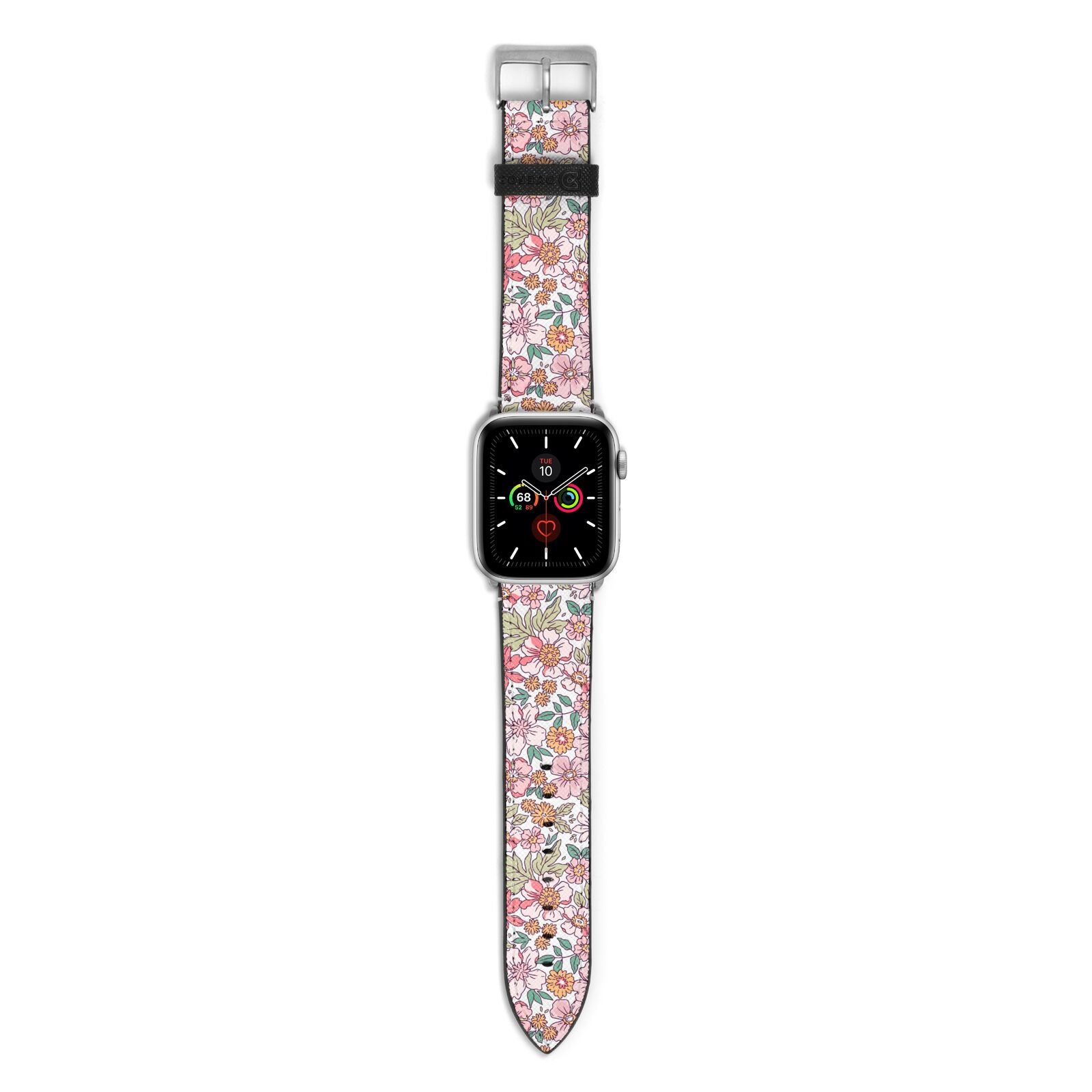 Small Floral Pattern Apple Watch Strap with Silver Hardware