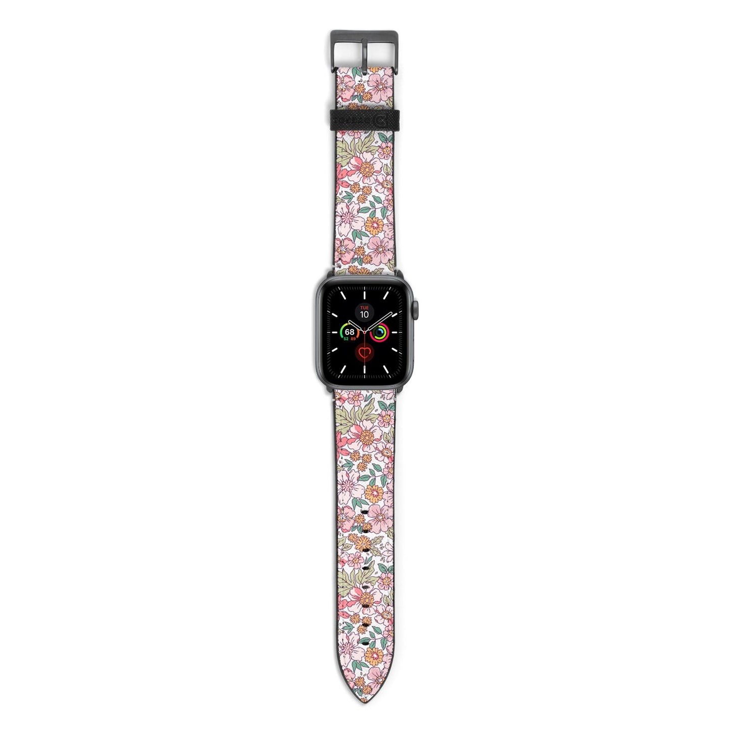 Small Floral Pattern Apple Watch Strap with Space Grey Hardware