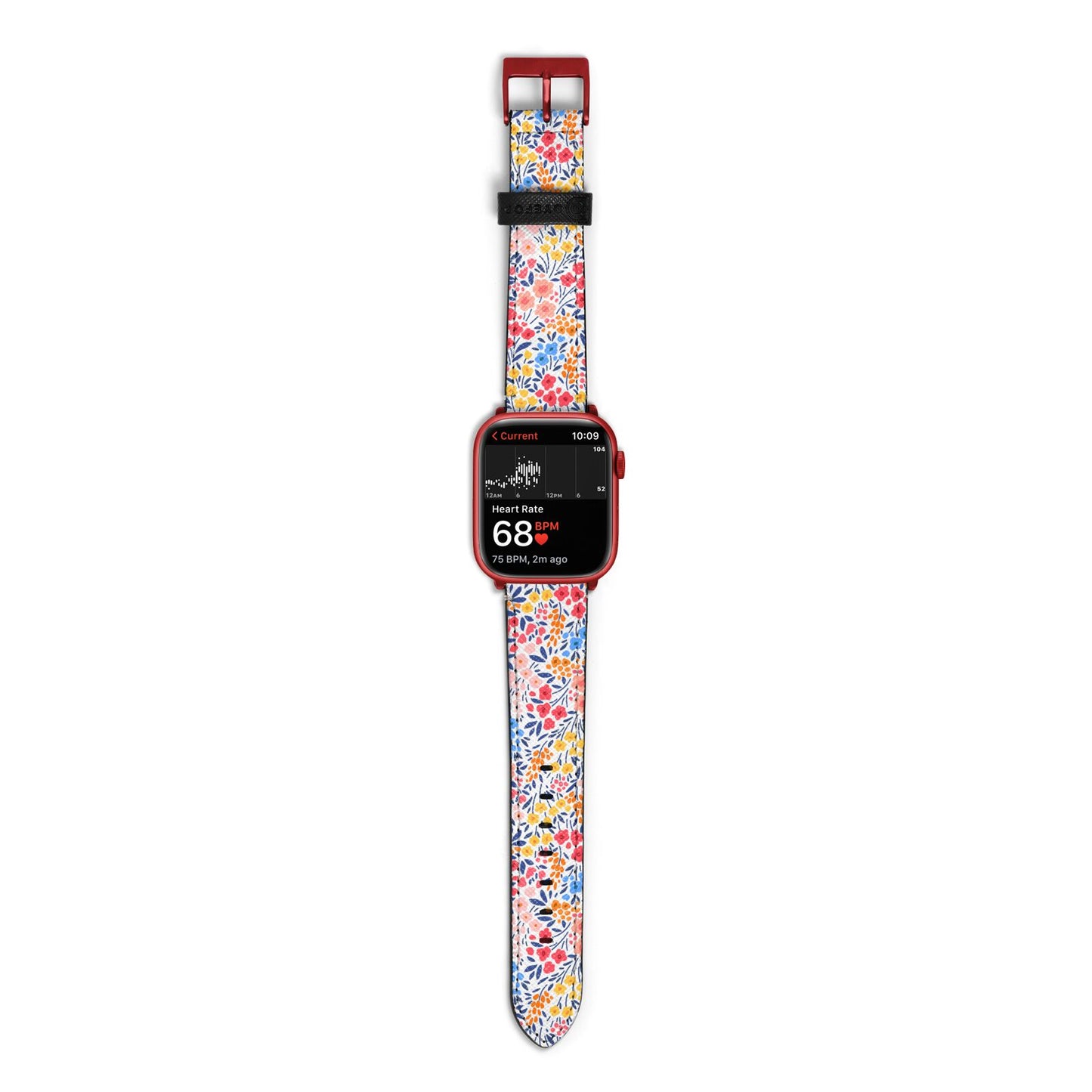 Small Flowers Apple Watch Strap Size 38mm with Red Hardware