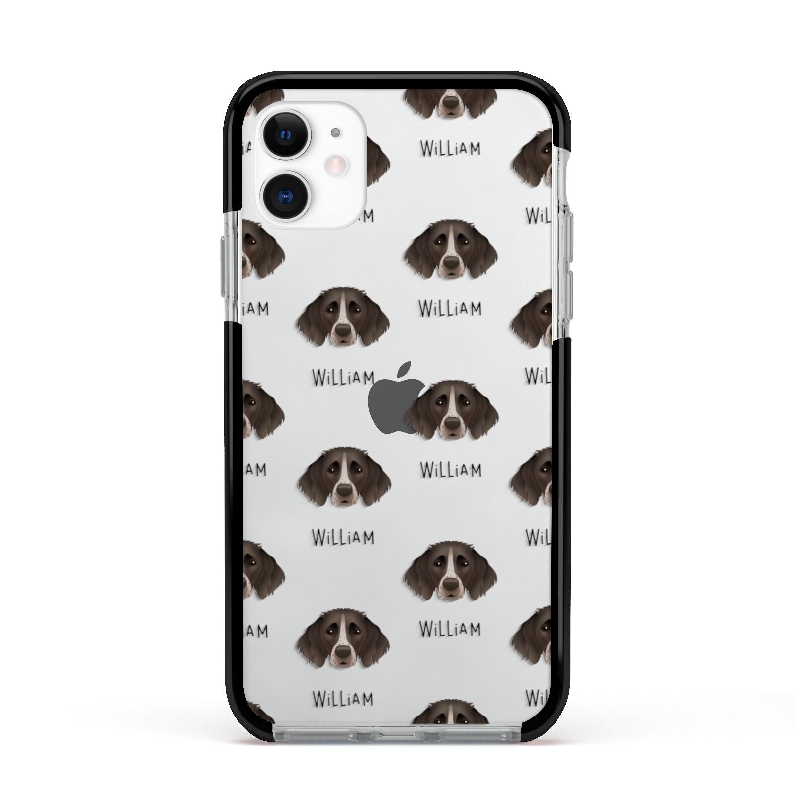Small Munsterlander Icon with Name Apple iPhone 11 in White with Black Impact Case