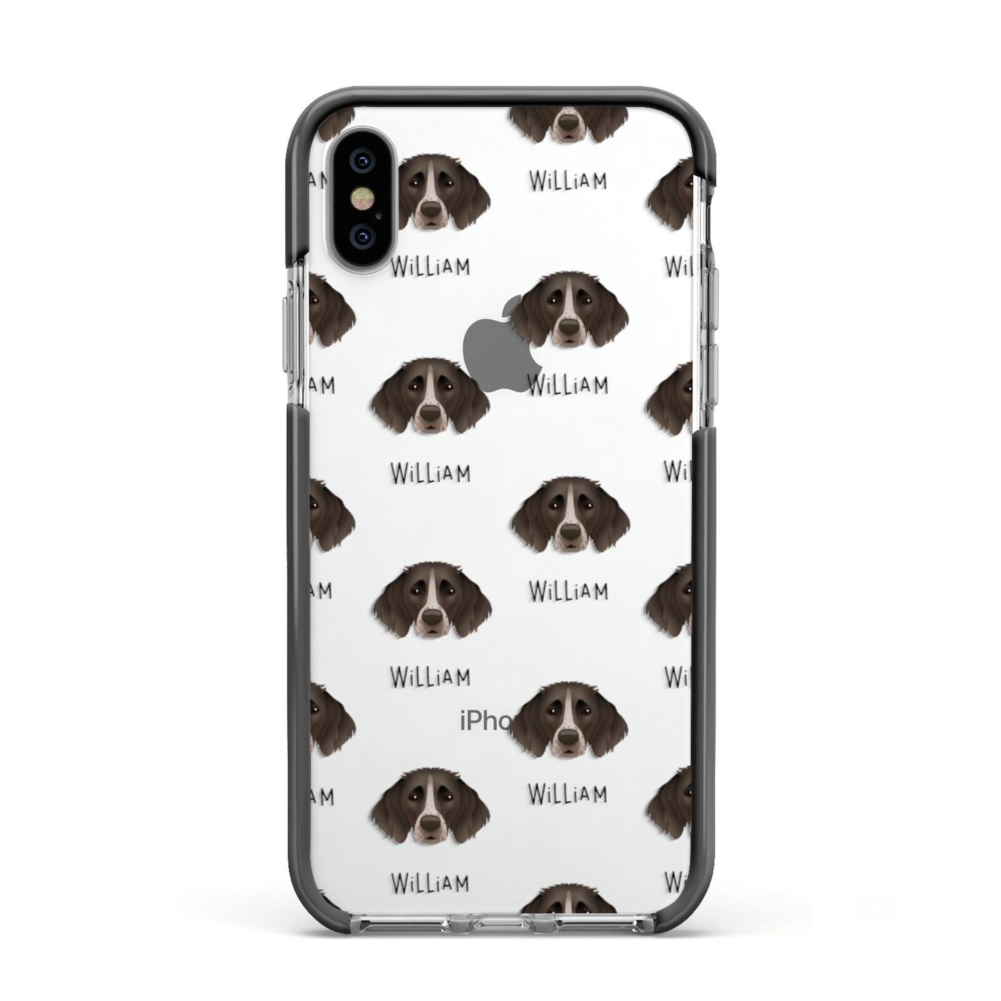 Small Munsterlander Icon with Name Apple iPhone Xs Impact Case Black Edge on Silver Phone