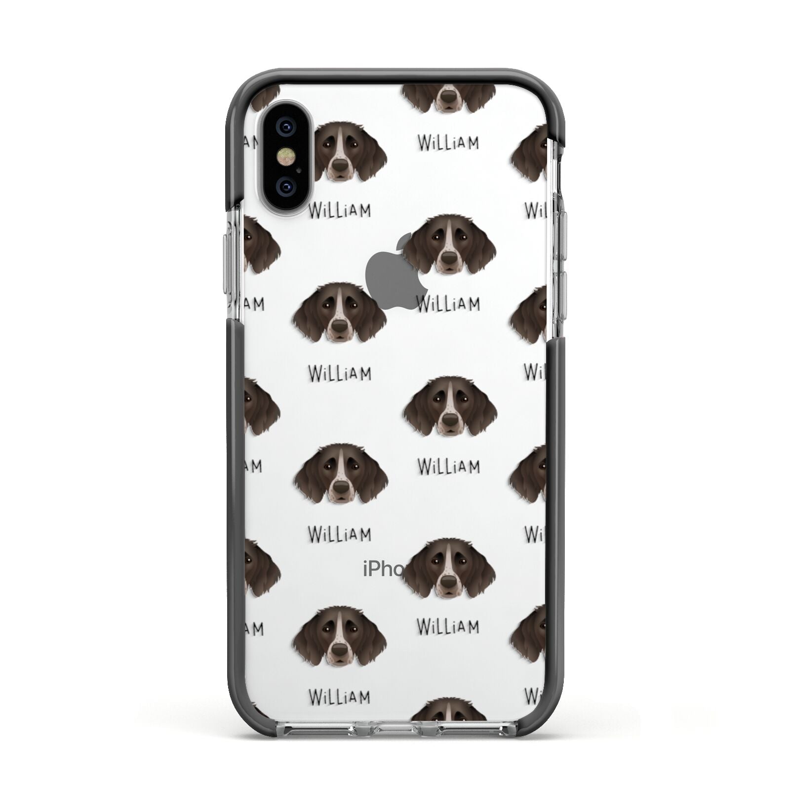 Small Munsterlander Icon with Name Apple iPhone Xs Impact Case Black Edge on Silver Phone