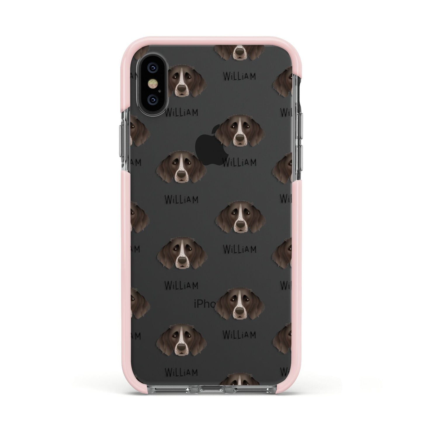 Small Munsterlander Icon with Name Apple iPhone Xs Impact Case Pink Edge on Black Phone