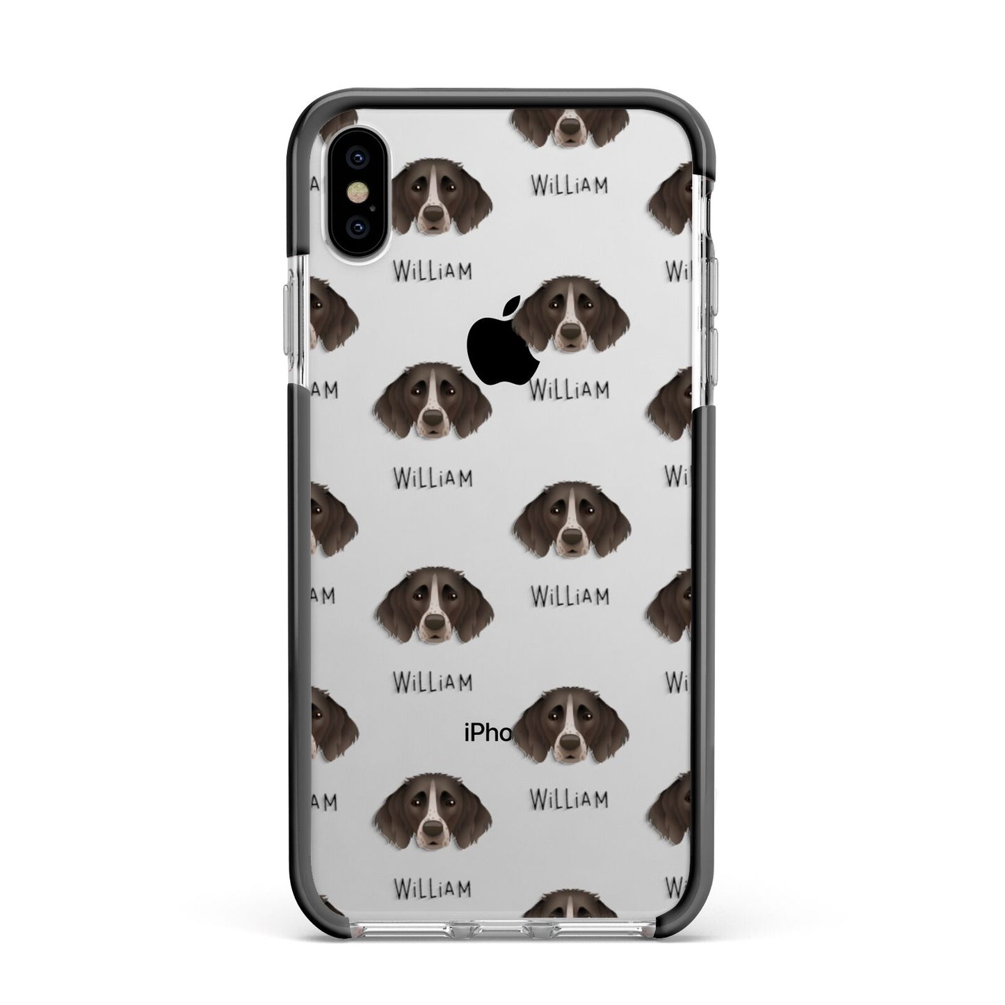 Small Munsterlander Icon with Name Apple iPhone Xs Max Impact Case Black Edge on Silver Phone