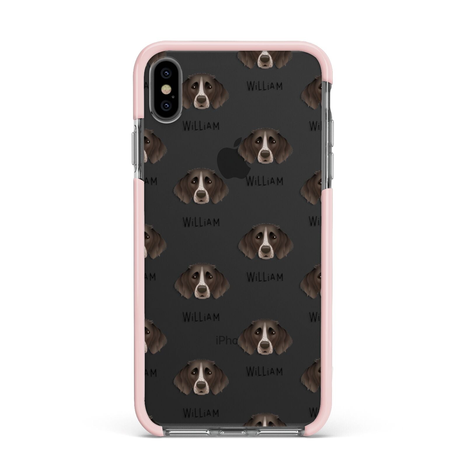 Small Munsterlander Icon with Name Apple iPhone Xs Max Impact Case Pink Edge on Black Phone