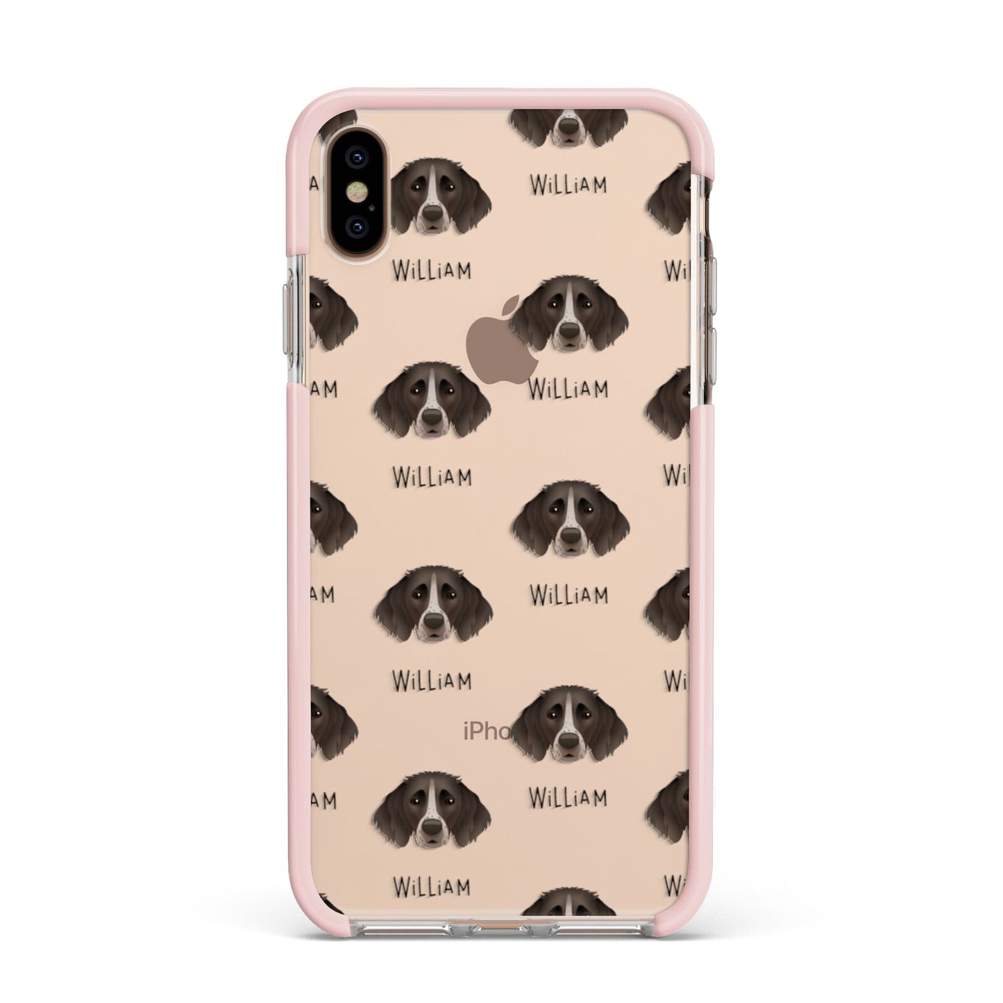 Small Munsterlander Icon with Name Apple iPhone Xs Max Impact Case Pink Edge on Gold Phone
