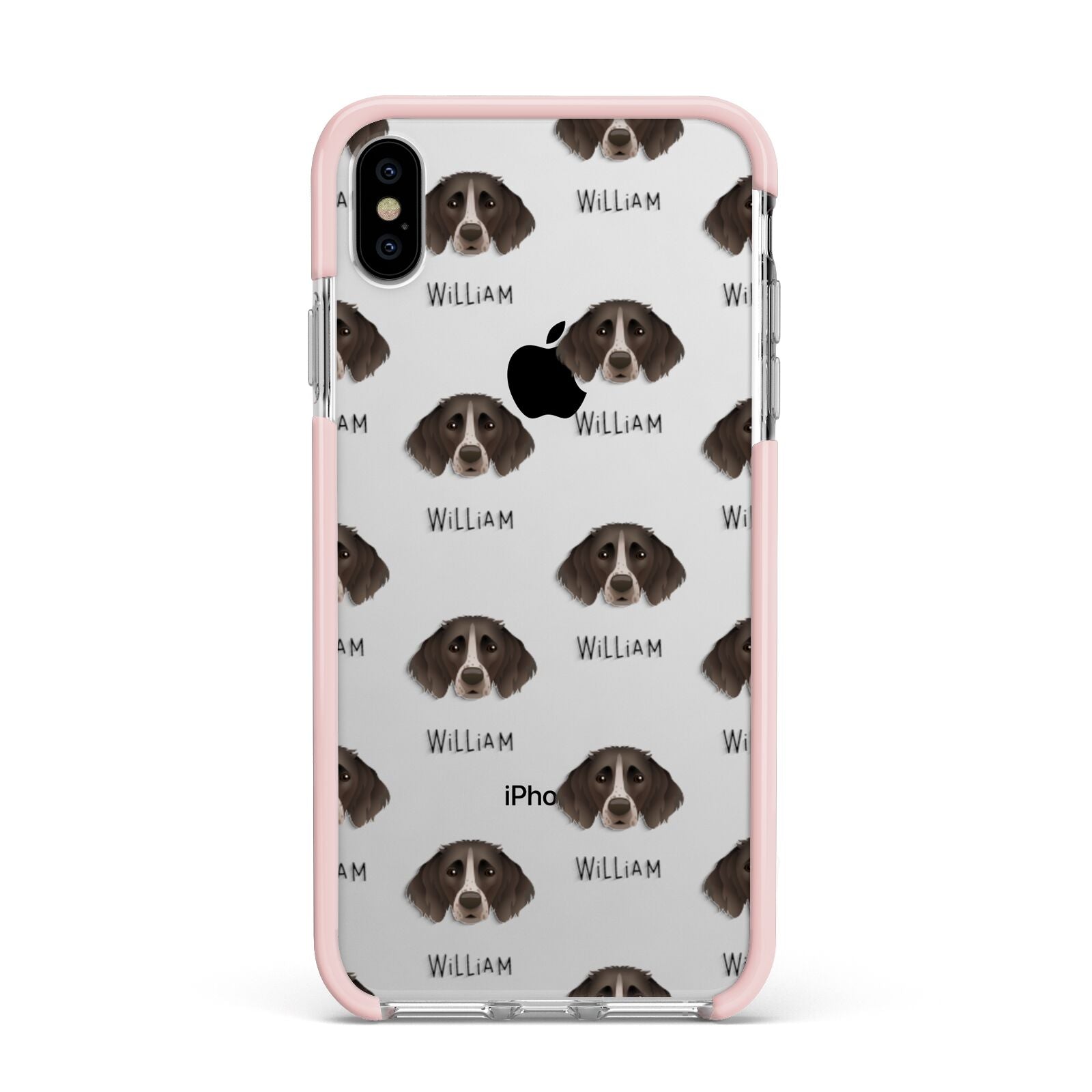 Small Munsterlander Icon with Name Apple iPhone Xs Max Impact Case Pink Edge on Silver Phone