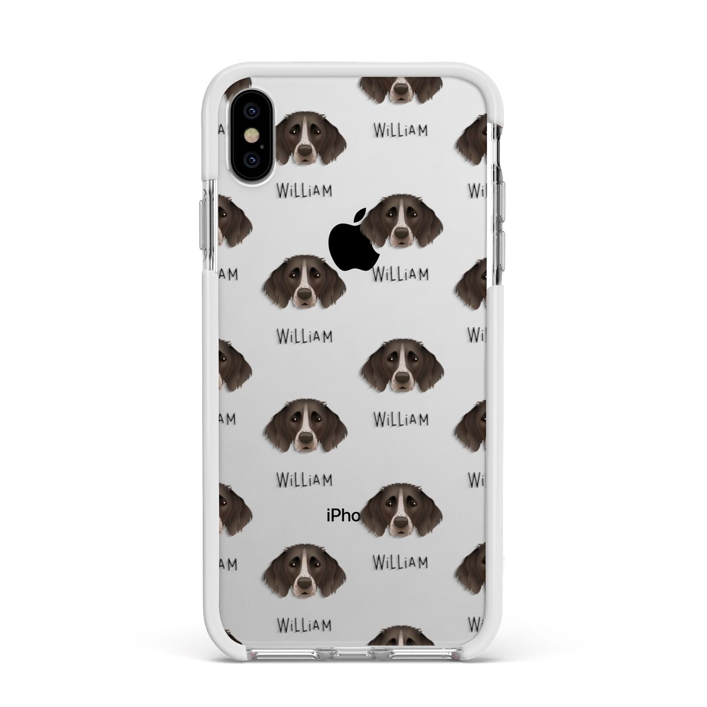 Small Munsterlander Icon with Name Apple iPhone Xs Max Impact Case White Edge on Silver Phone