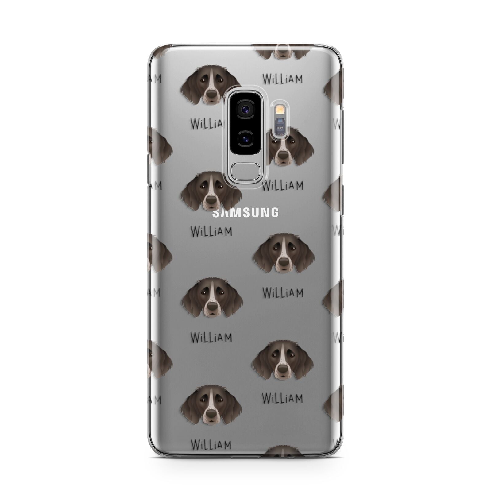 Small Munsterlander Icon with Name Samsung Galaxy S9 Plus Case on Silver phone