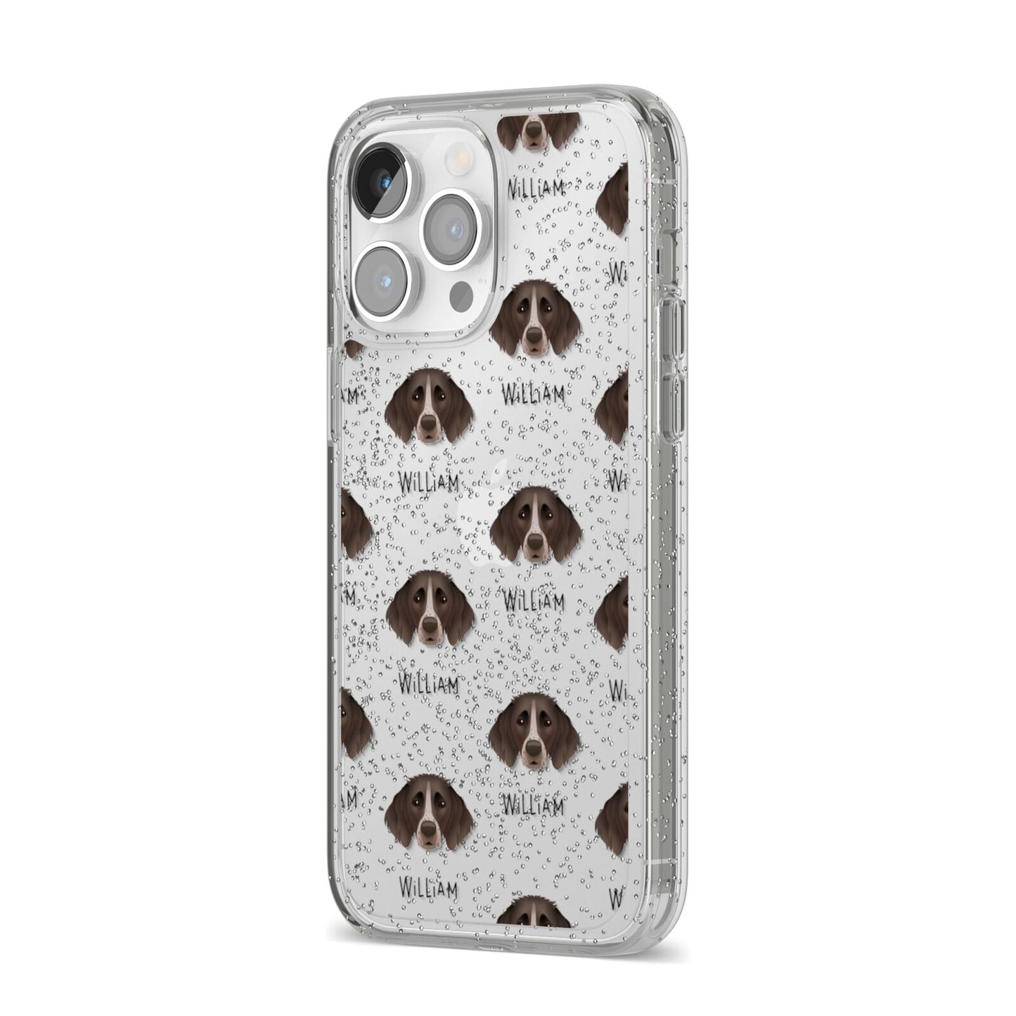 Small Munsterlander Icon with Name iPhone 14 Pro Max Glitter Tough Case Silver Angled Image