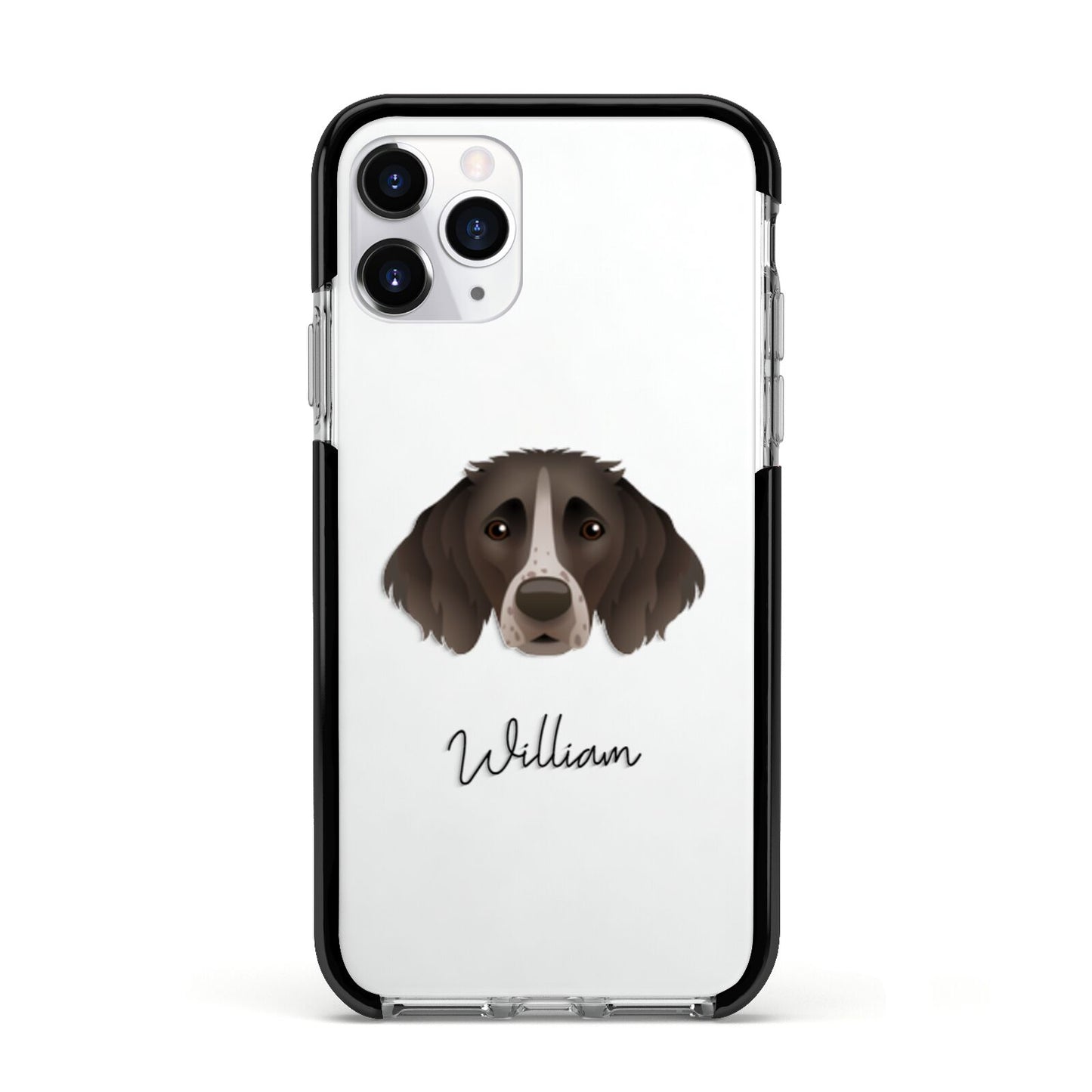 Small Munsterlander Personalised Apple iPhone 11 Pro in Silver with Black Impact Case