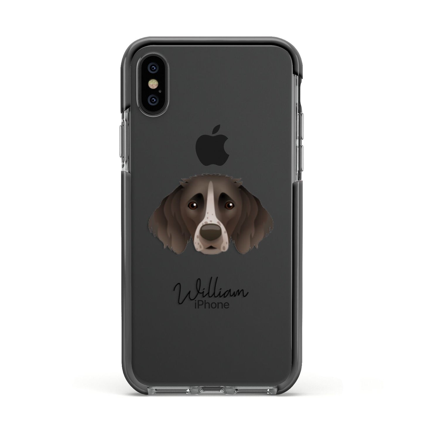 Small Munsterlander Personalised Apple iPhone Xs Impact Case Black Edge on Black Phone