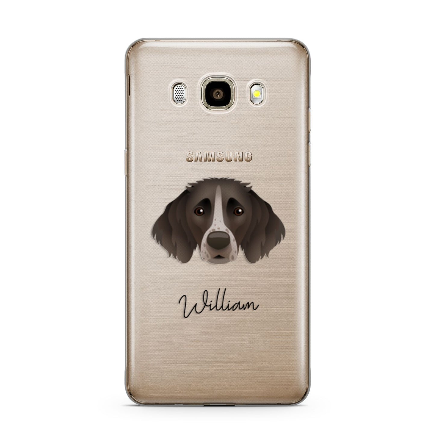 Small Munsterlander Personalised Samsung Galaxy J7 2016 Case on gold phone